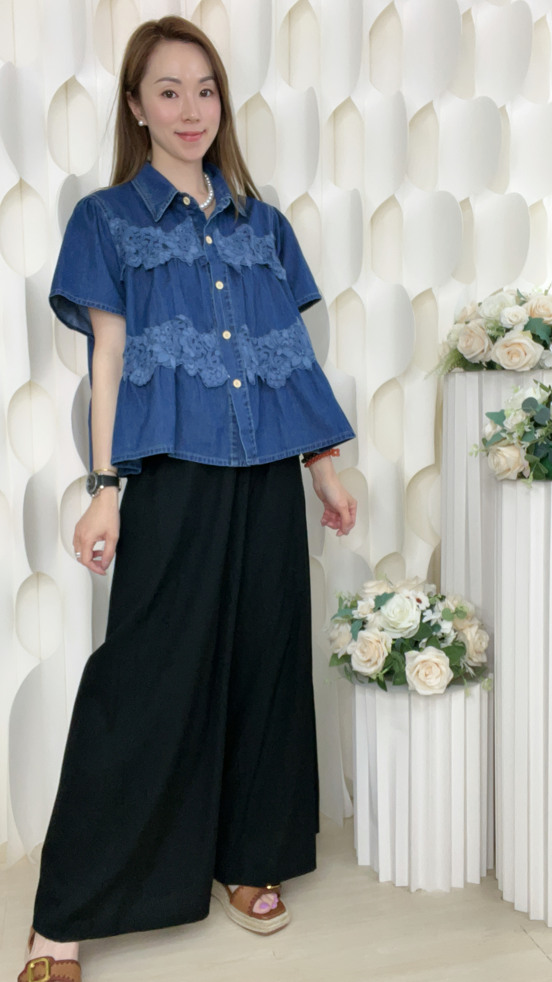 梭織棉麻料休閒透氣連腰帶闊腿長褲(腰24-38 臀46 長39 吋)56614 #2804clo