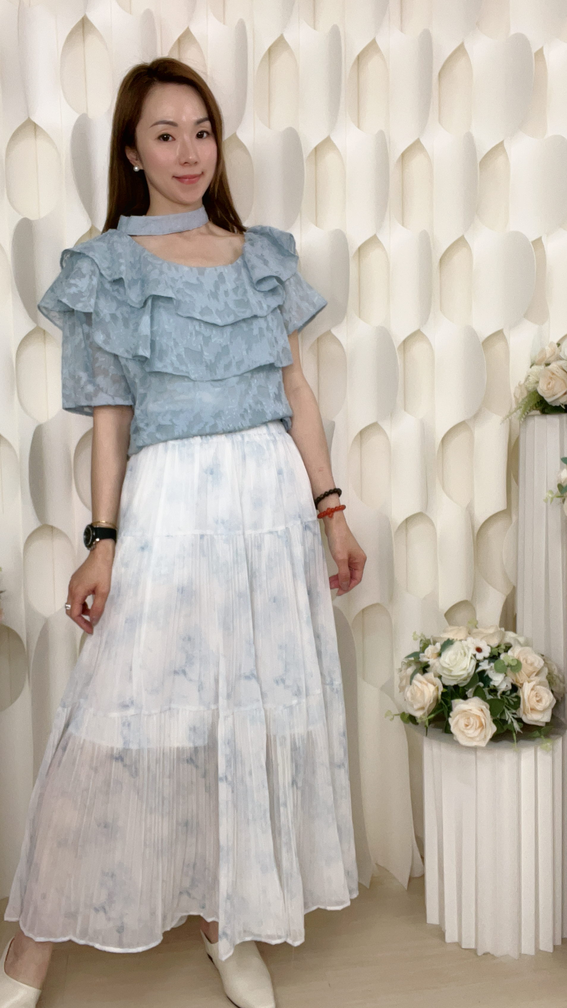 雪紡壓褶暈染橡筋腰半截裙 (腰26-44 臀54 長33 吋)74436 #2804clo