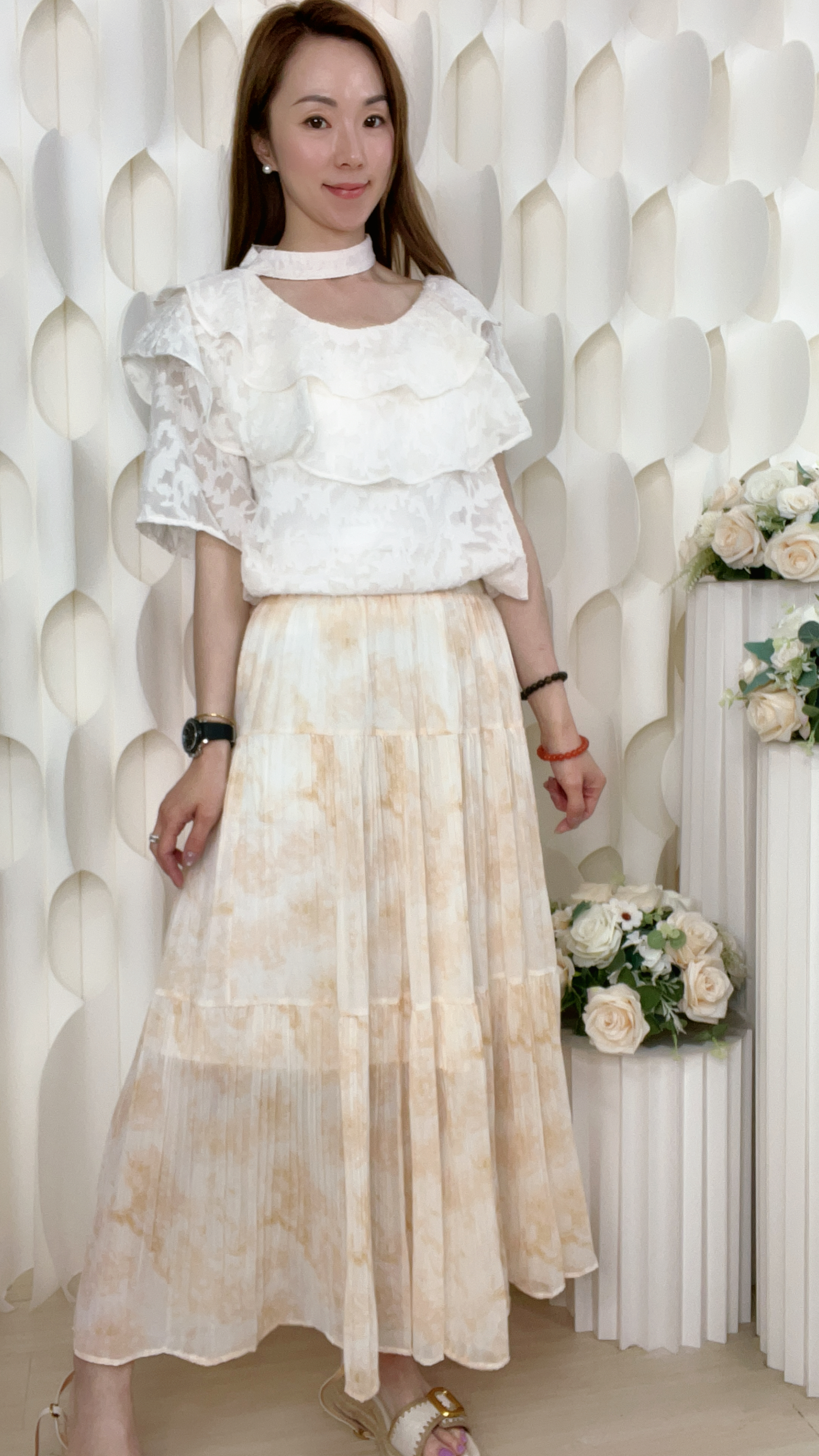 雪紡壓褶暈染橡筋腰半截裙 (腰26-44 臀54 長33 吋)74436 #2804clo