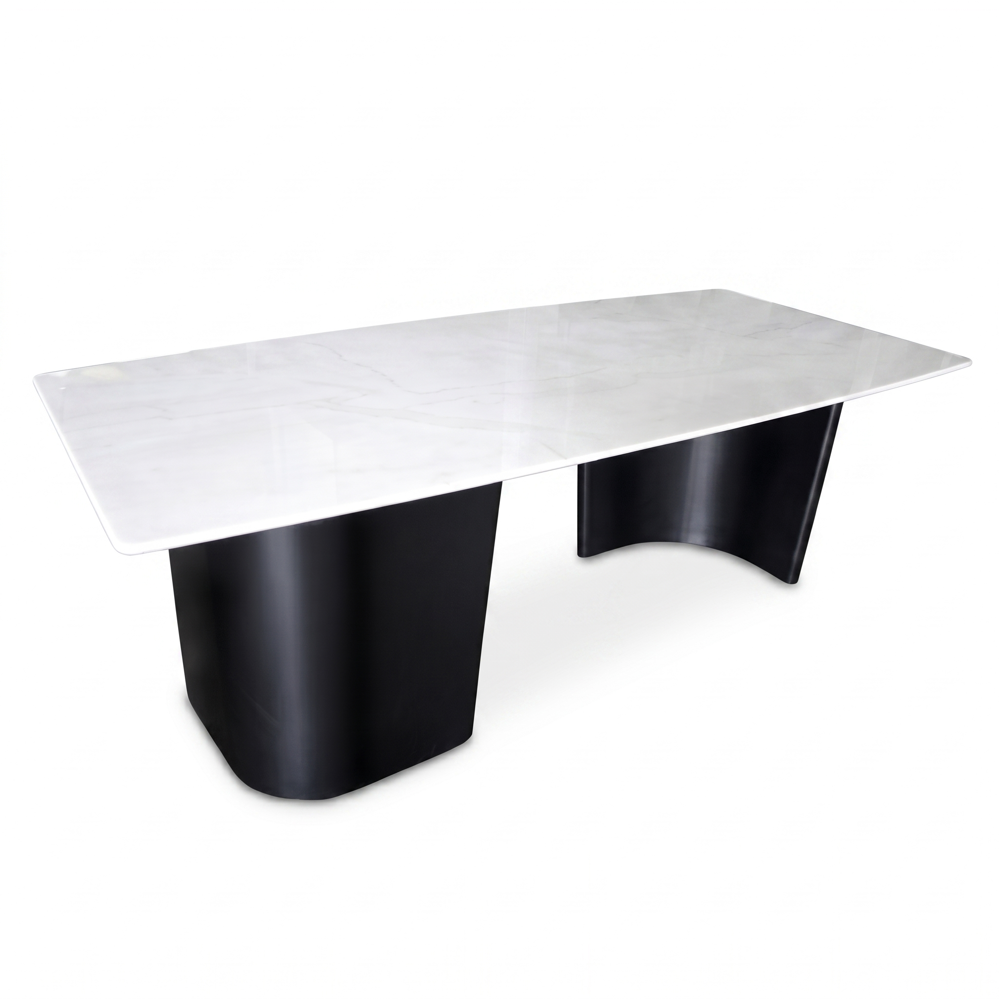 墨韻流光｜幾何弧影岩板餐桌