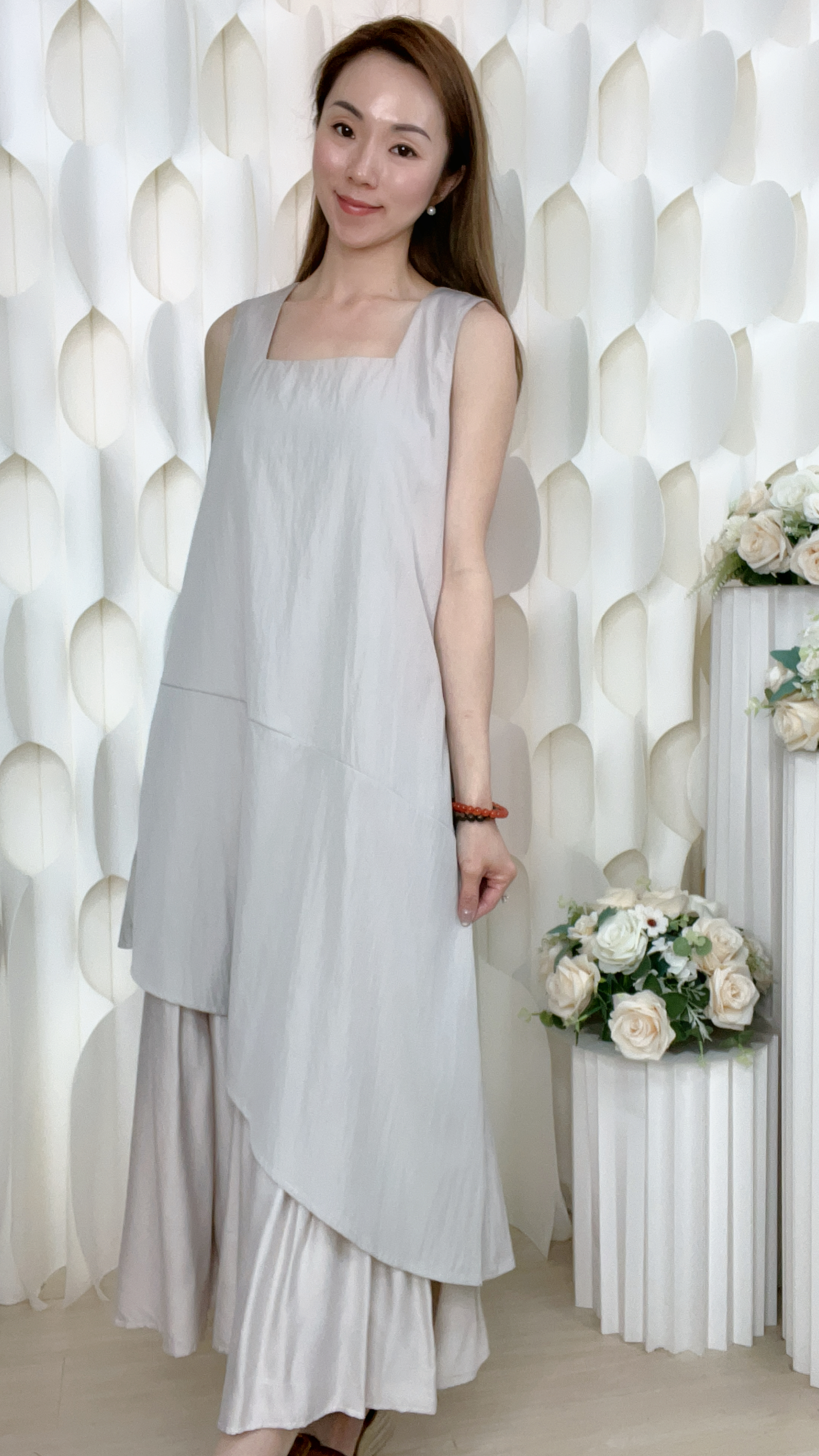 梭織風褸料方領背心連身裙(胸:36腰:42臀:50長:46吋)55426 #2804clo