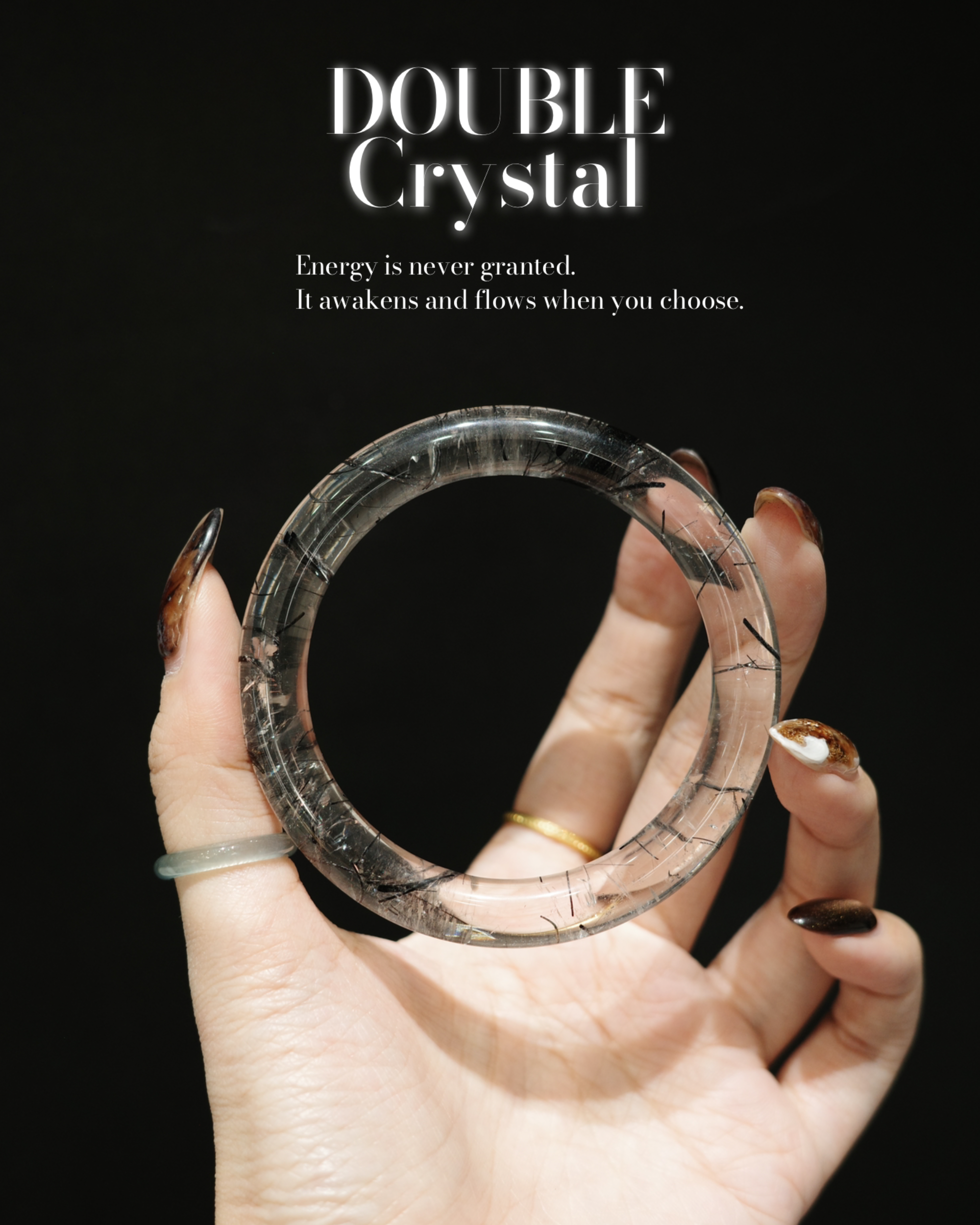 交疊的鎧甲｜高品黑髮晶｜58圈口