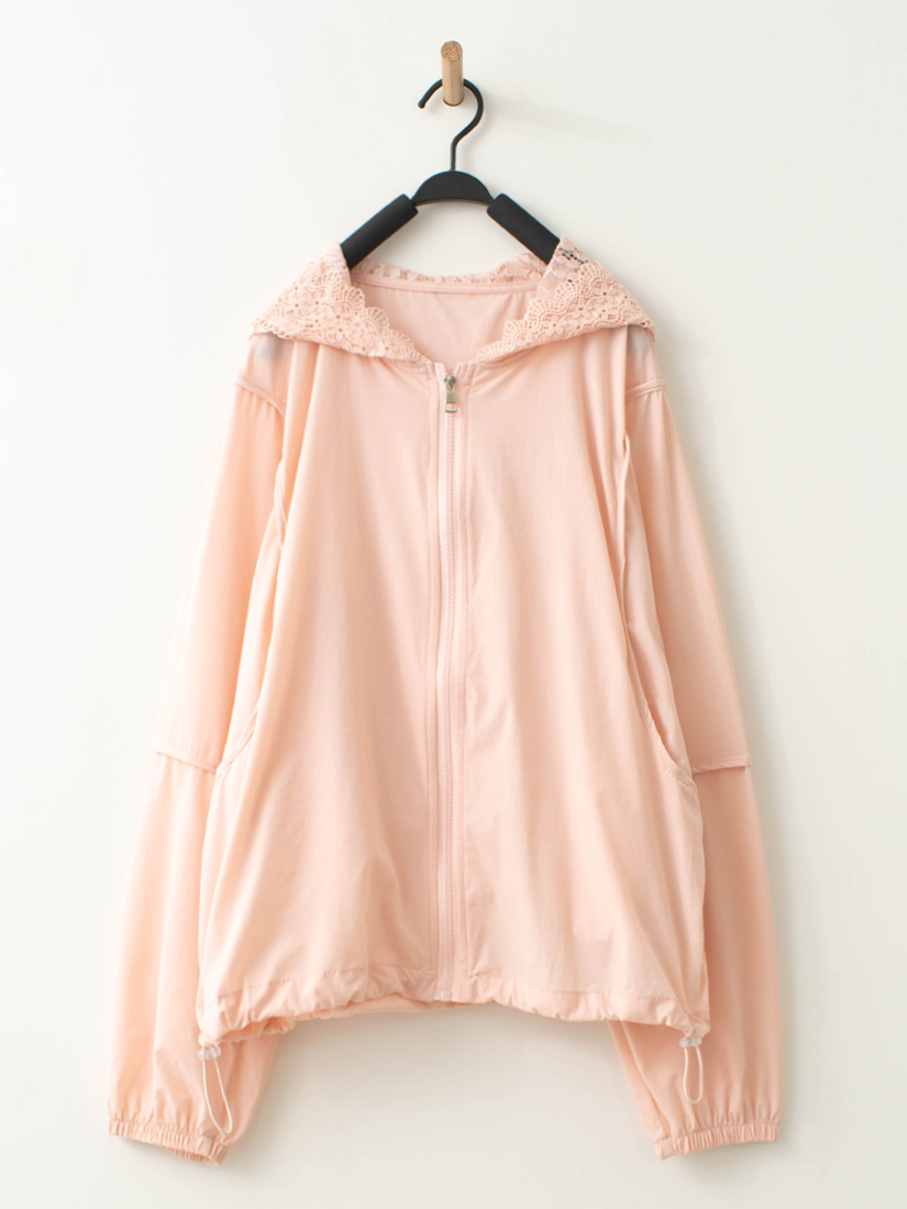 蕾絲連帽剪接輕薄夾克下擺繡花棉長裙組合