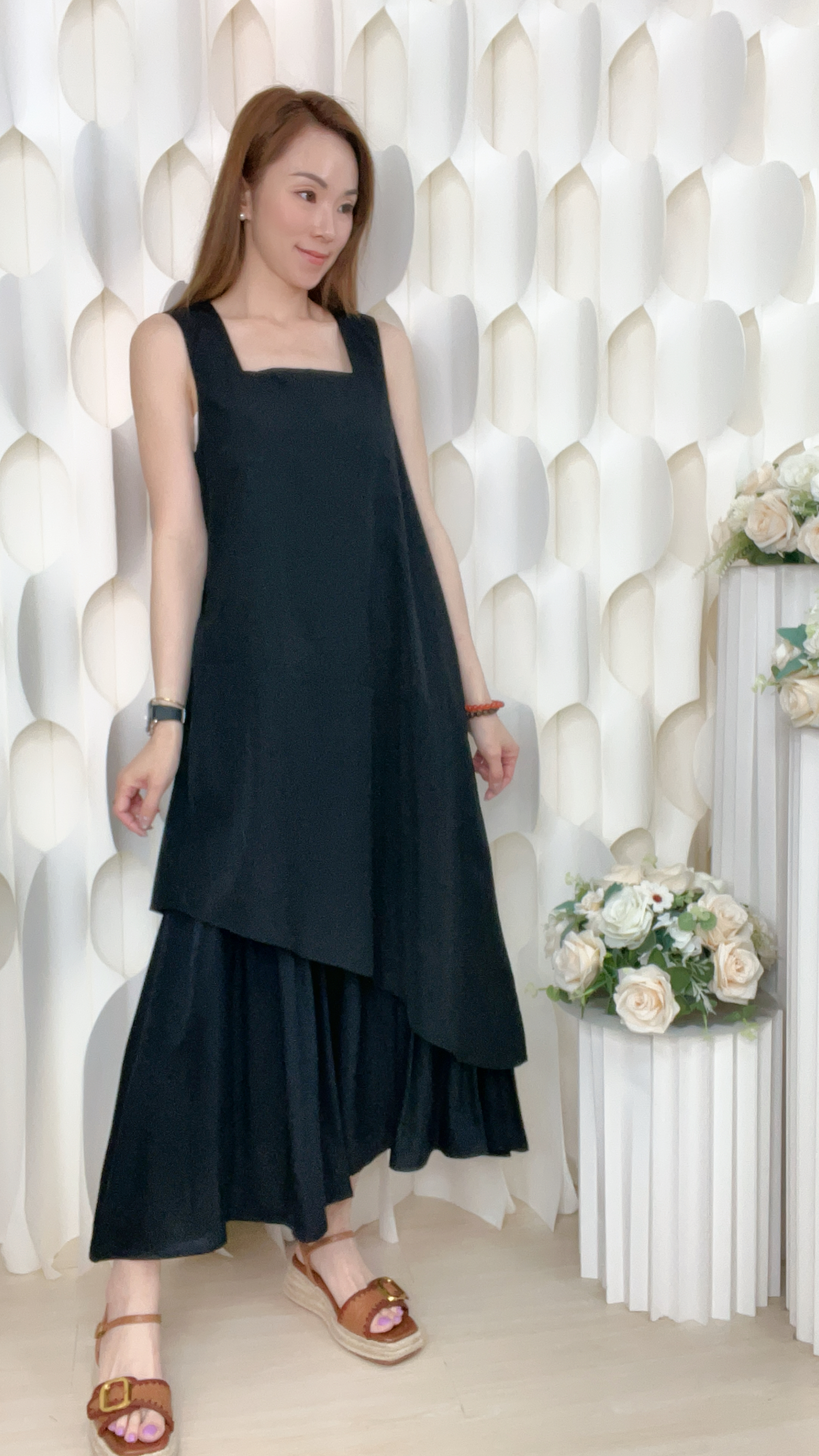 梭織風褸料方領背心連身裙(胸:36腰:42臀:50長:46吋)55426 #2804clo