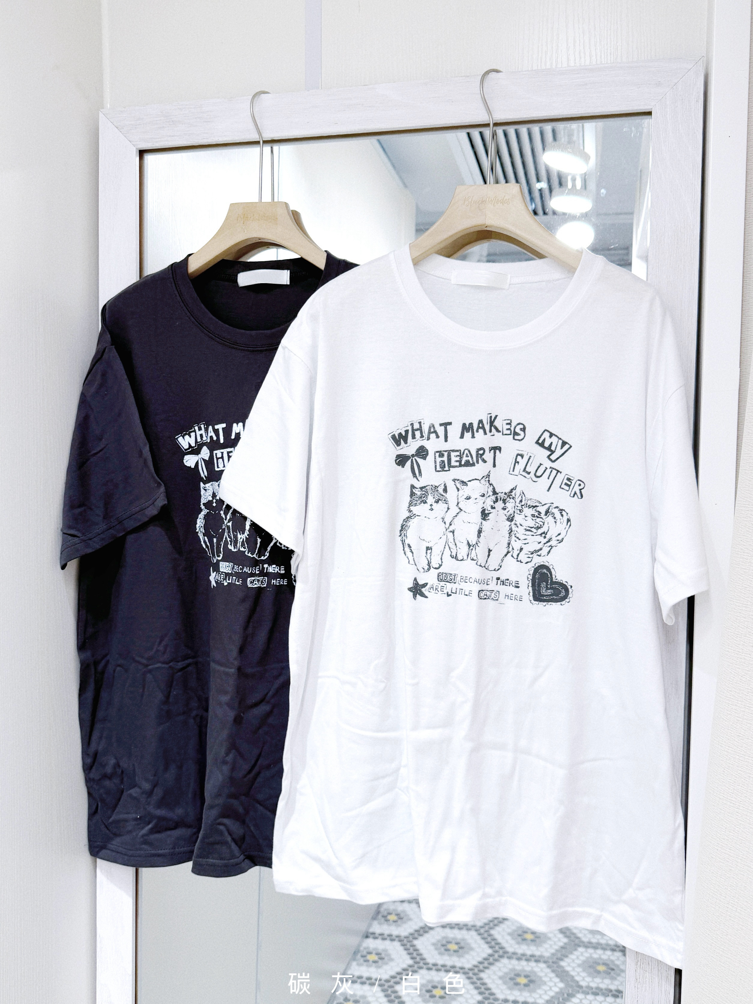 T1433｜心動小貓咪插畫手繪風oversize TEE(˵◝ ⩊  ◜˵マ