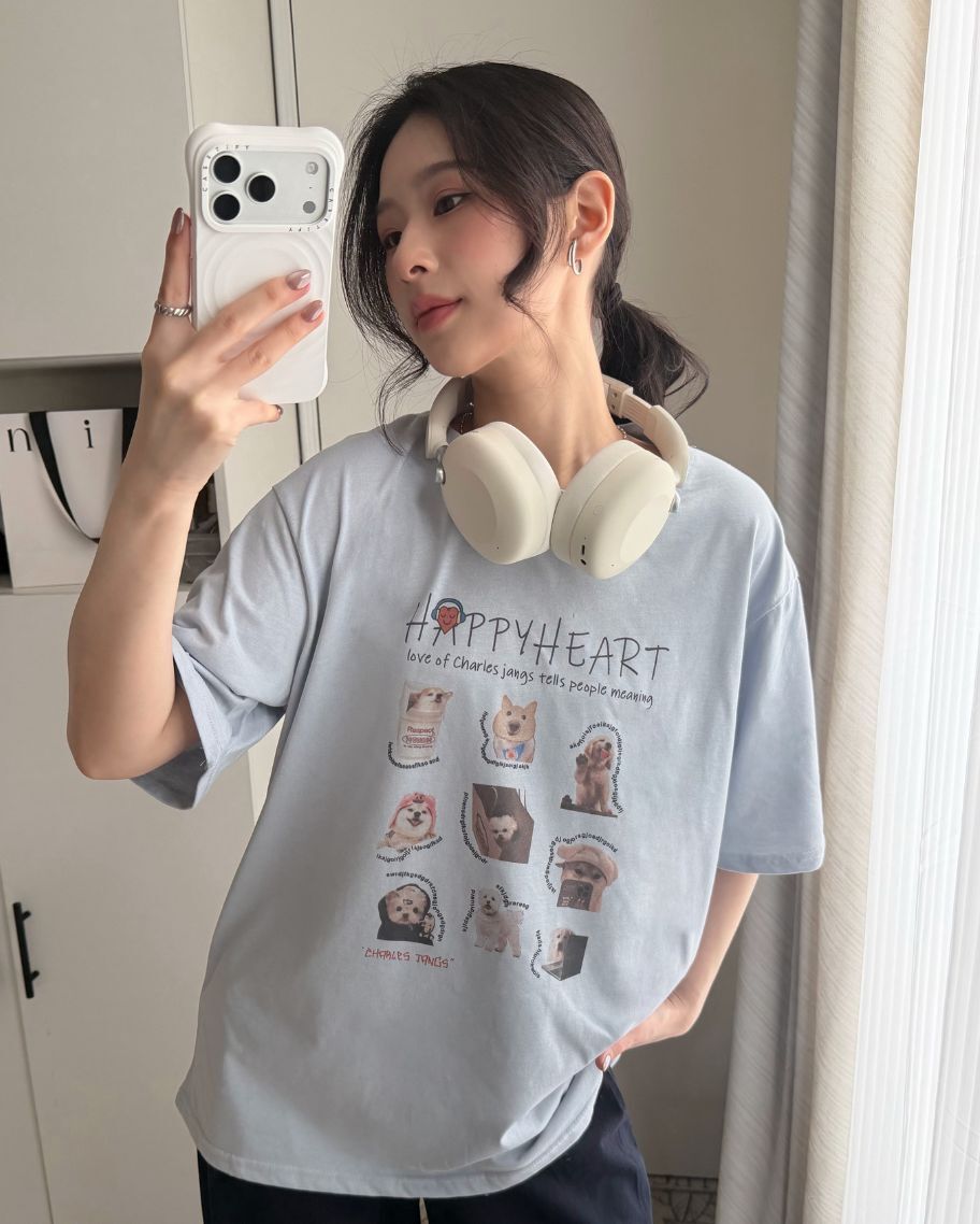 可愛狗狗印花寬鬆上衣