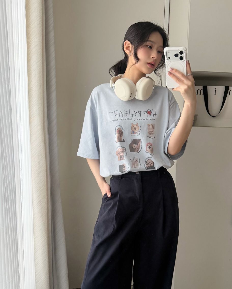 可愛狗狗印花寬鬆上衣