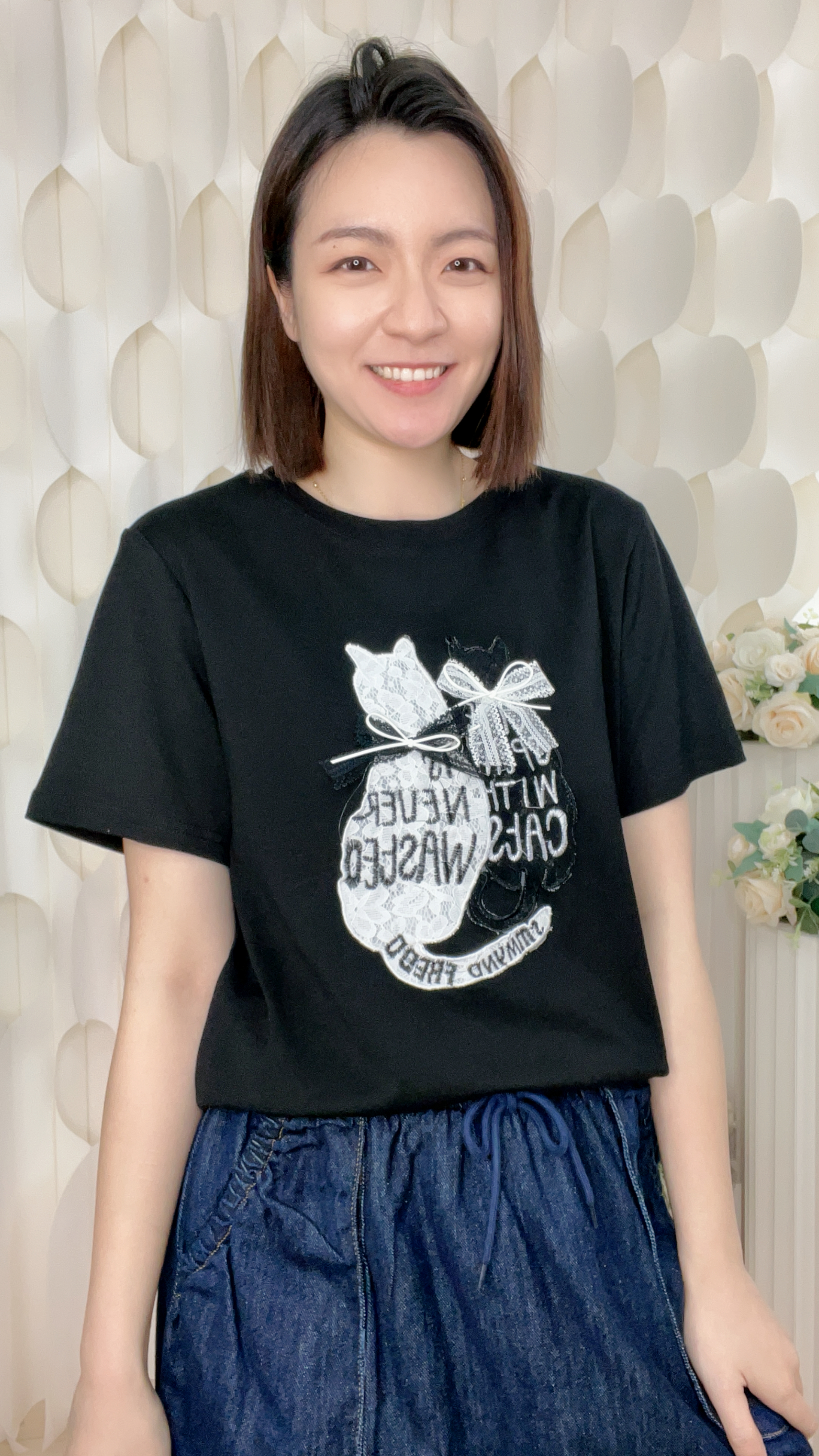 蝴蝶結LACE立體貓貓棉質上衣(胸40-48 腰40-52 長25 吋)56112 #2804clo