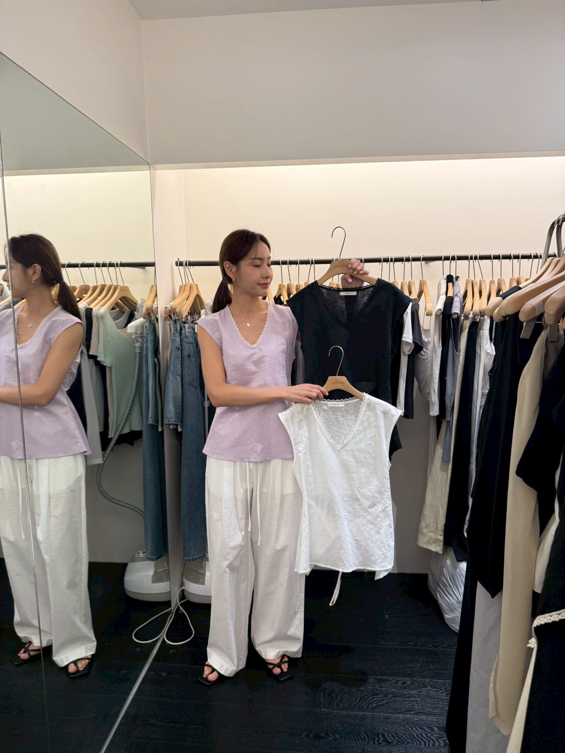 OB6139 V領蕾絲後開洞背心