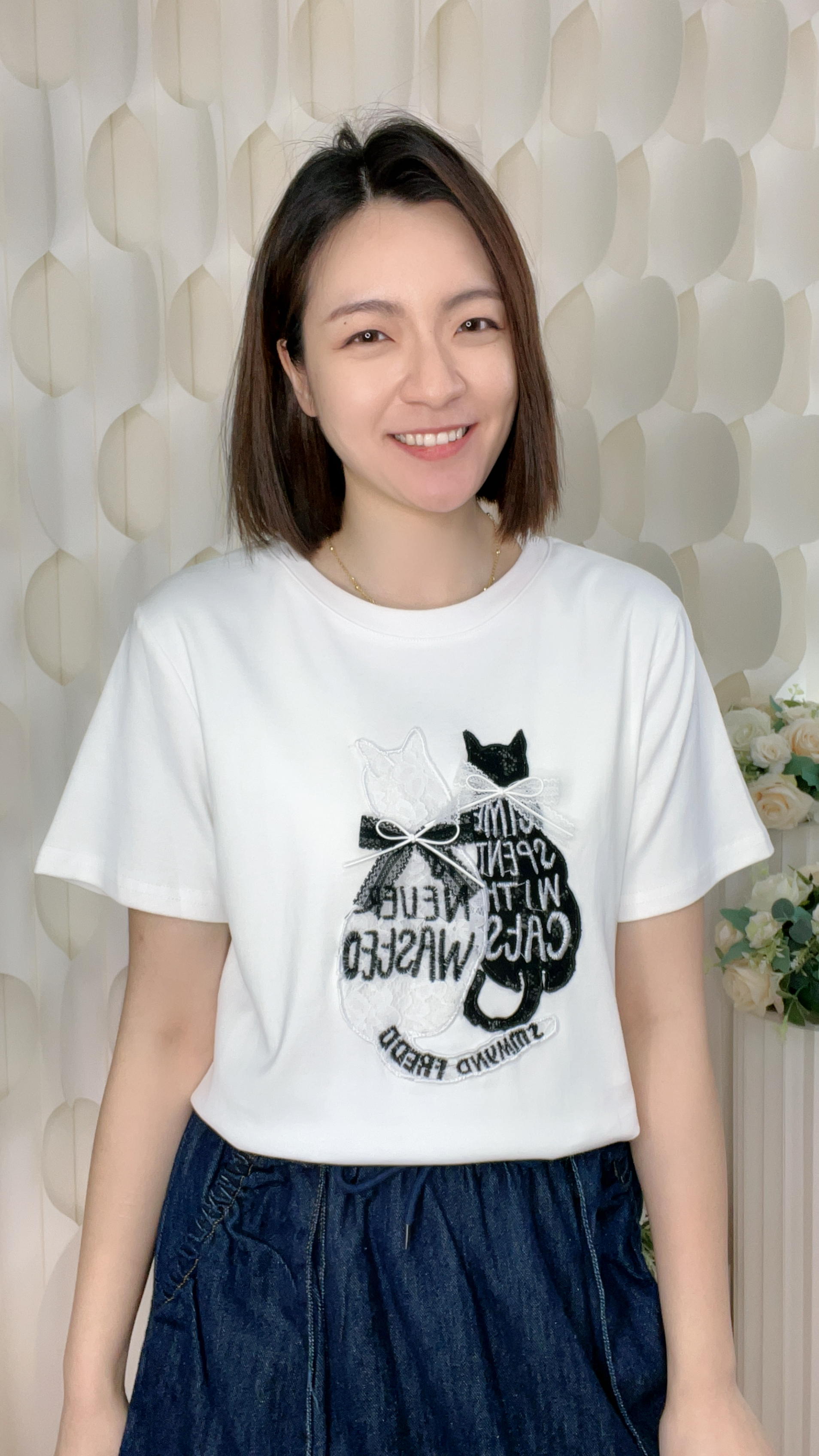 蝴蝶結LACE立體貓貓棉質上衣(胸40-48 腰40-52 長25 吋)56112 #2804clo