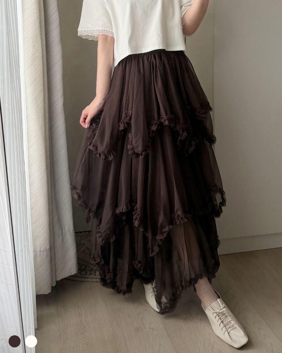溫柔仙氣不規則花邊長裙