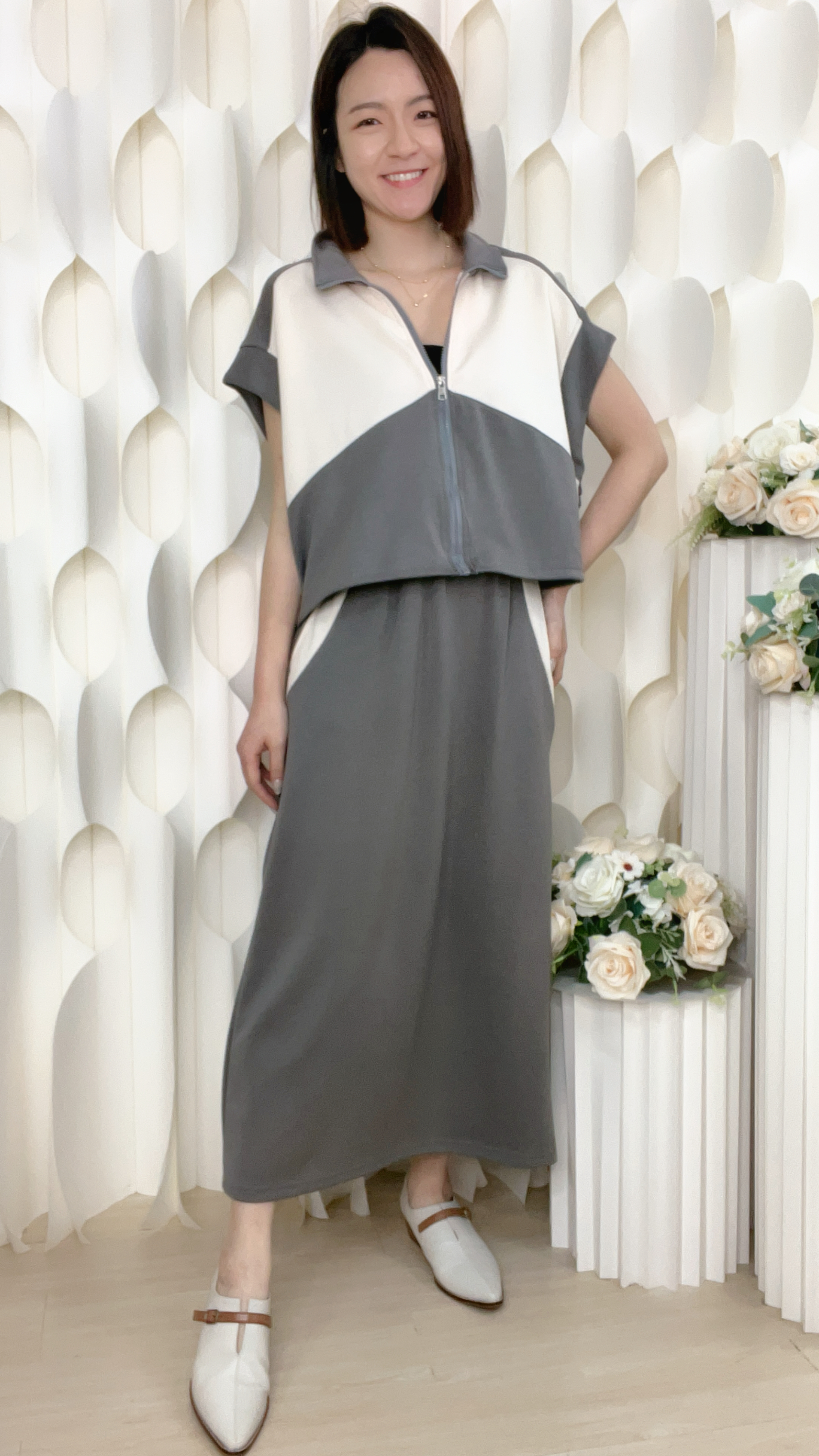 拼色棉質套裝 (外胸52 腰50 長 19 吋/裙腰26-56 臀44-60 長33 吋)56466 #2804clo