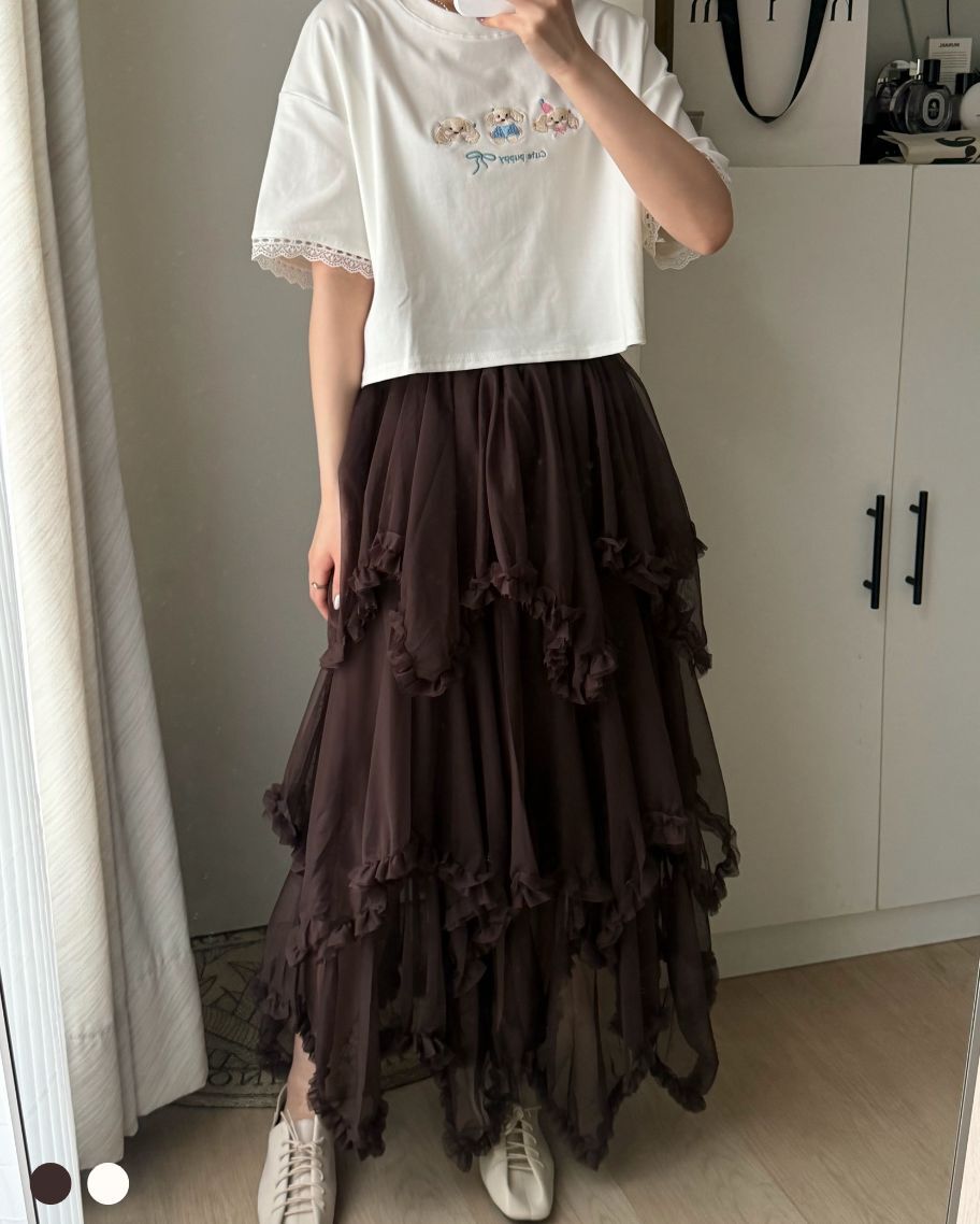 日系甜感小狗蕾絲短上衣