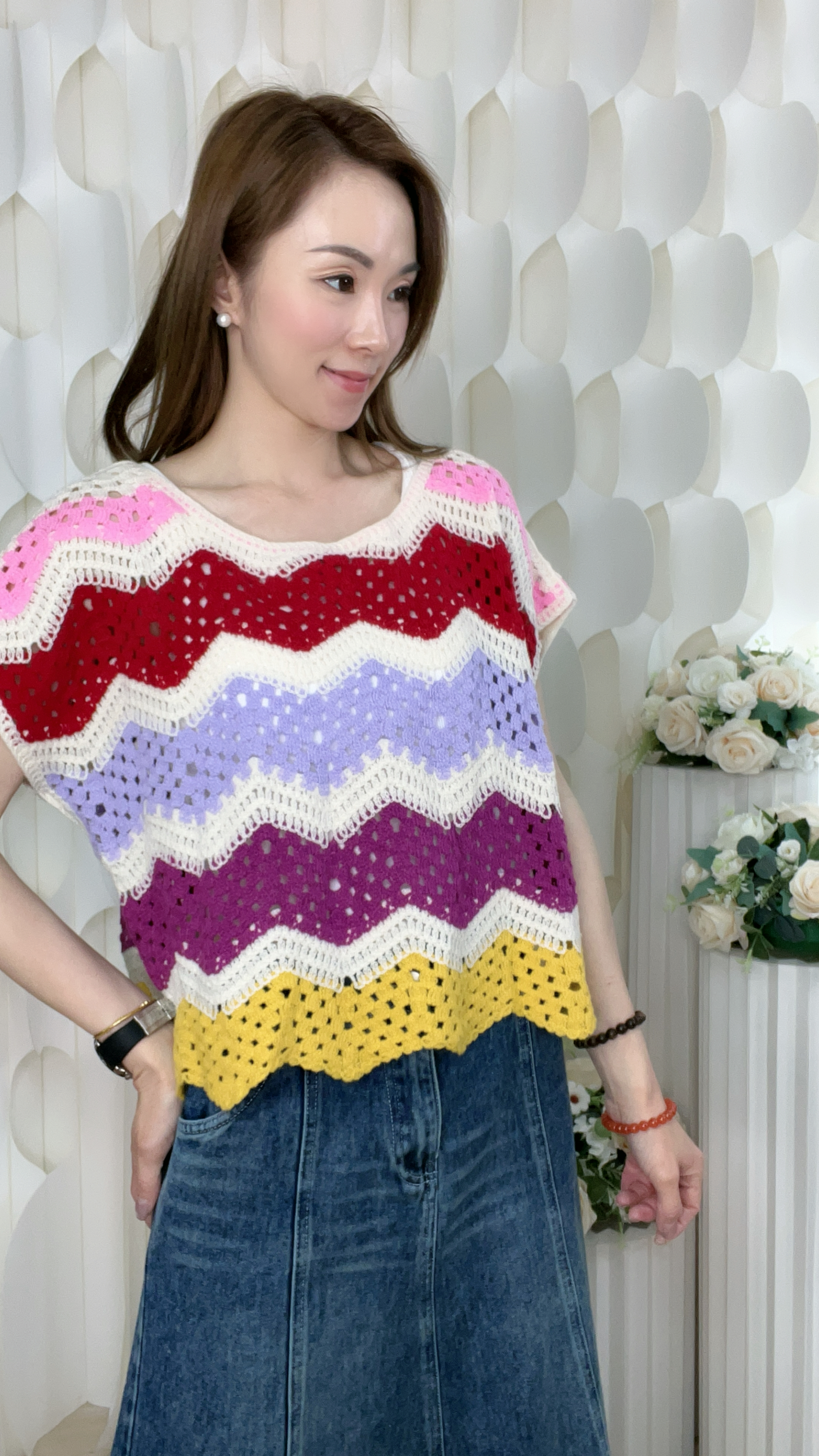 波浪紋鏤空立體LACE兩件套上衣(背心:胸34-46 腰32-46 長21吋/上衣:胸52 腰50 長20 吋)61256 #2804clo