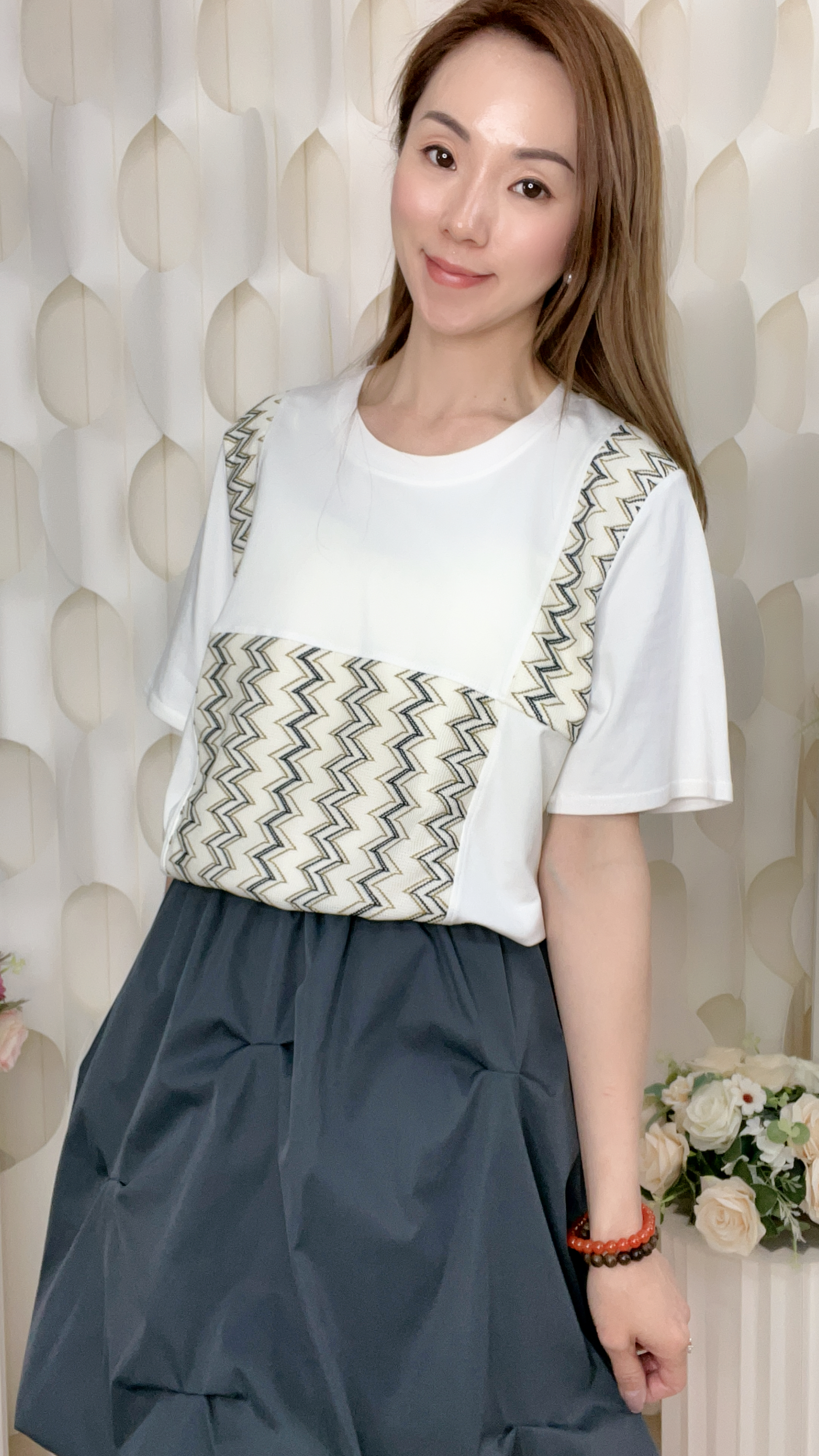 波浪紋拼棉質上衣(胸44-54 腰42-54 長23 吋)049 #2804clo