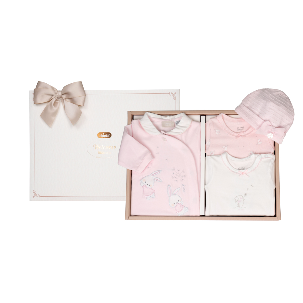 小兔花園長袖兔裝+帽子+連身衣彌月禮盒(四件組)