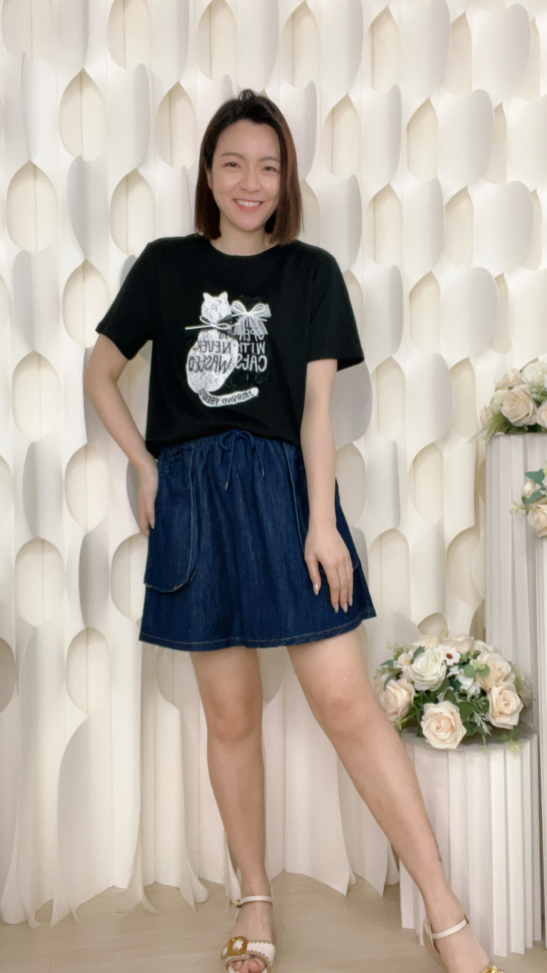 橡筋腰牛仔棉短裙褲(腰26-40 臀44 長16 吋 )12873#2804clo