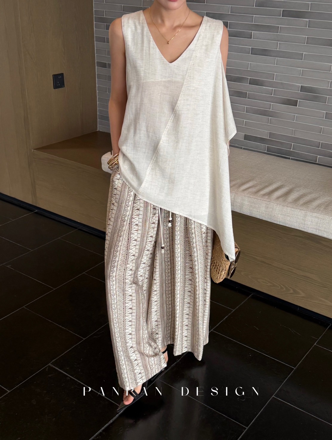 No.1700 西裝家天絲亞麻不規則拼接背心