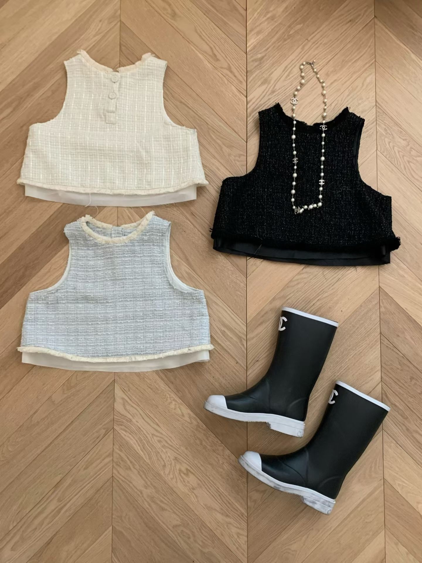 🇰🇷(預購)#AP12 毛呢短版背心(黑/白/灰)