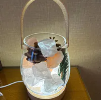 [S] GEMZ & CO LVXIN DIFFUSER GLASS WITH HANDLE WITH POTPOURRI AND WHITE/ORANGE CRYSTAL WOODEN NIGHT LAMP, S03-ORANGE (L2)