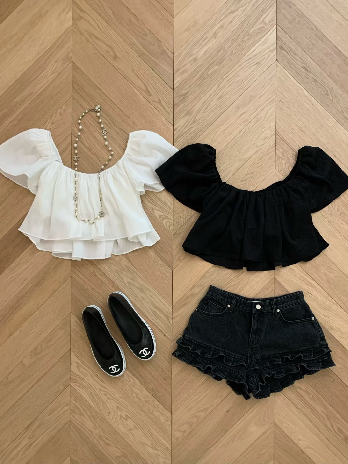 🇰🇷(預購)#AP17 荷葉滾邊牛仔褲(黑/白/藍)