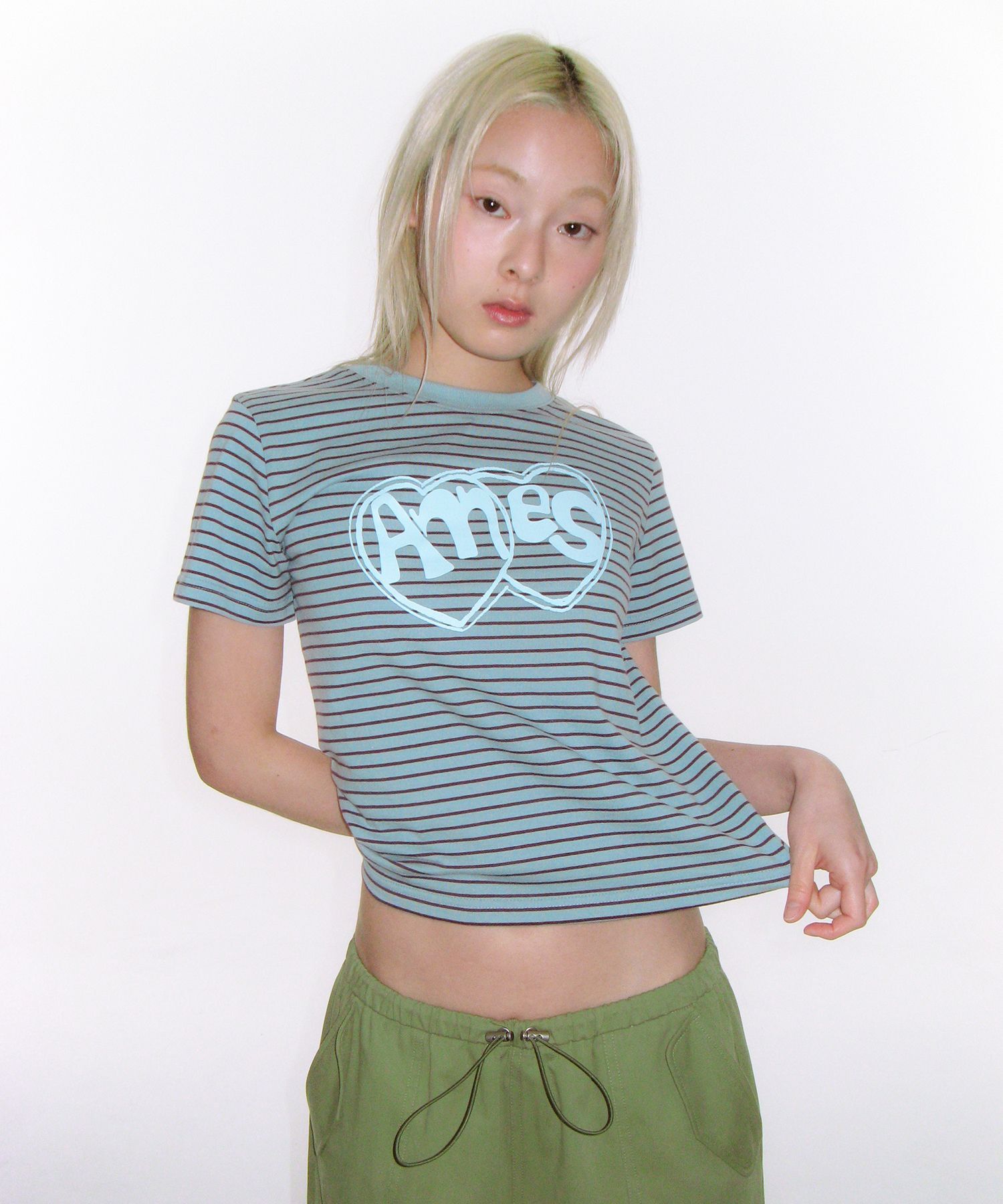 AMES WORLDWIDE 愛心噴漆條紋短袖TEE 藍色 AM2GMUT503ABL