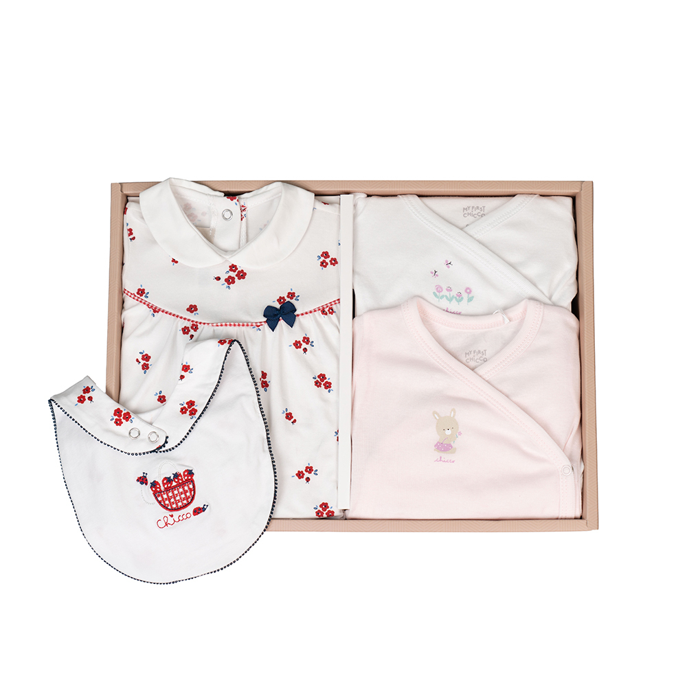 櫻桃花園短袖兔裝+圍兜+連身衣彌月禮盒(四件組)