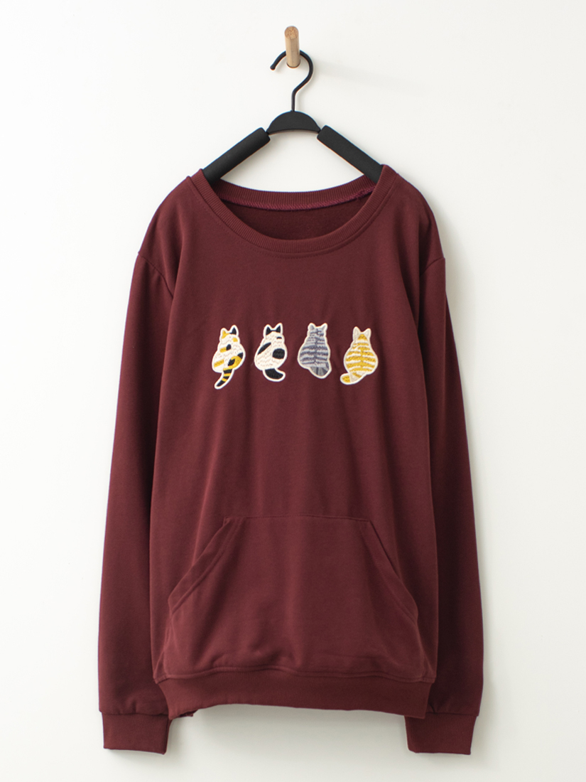 排排坐貓咪繡花休閒口袋上衣