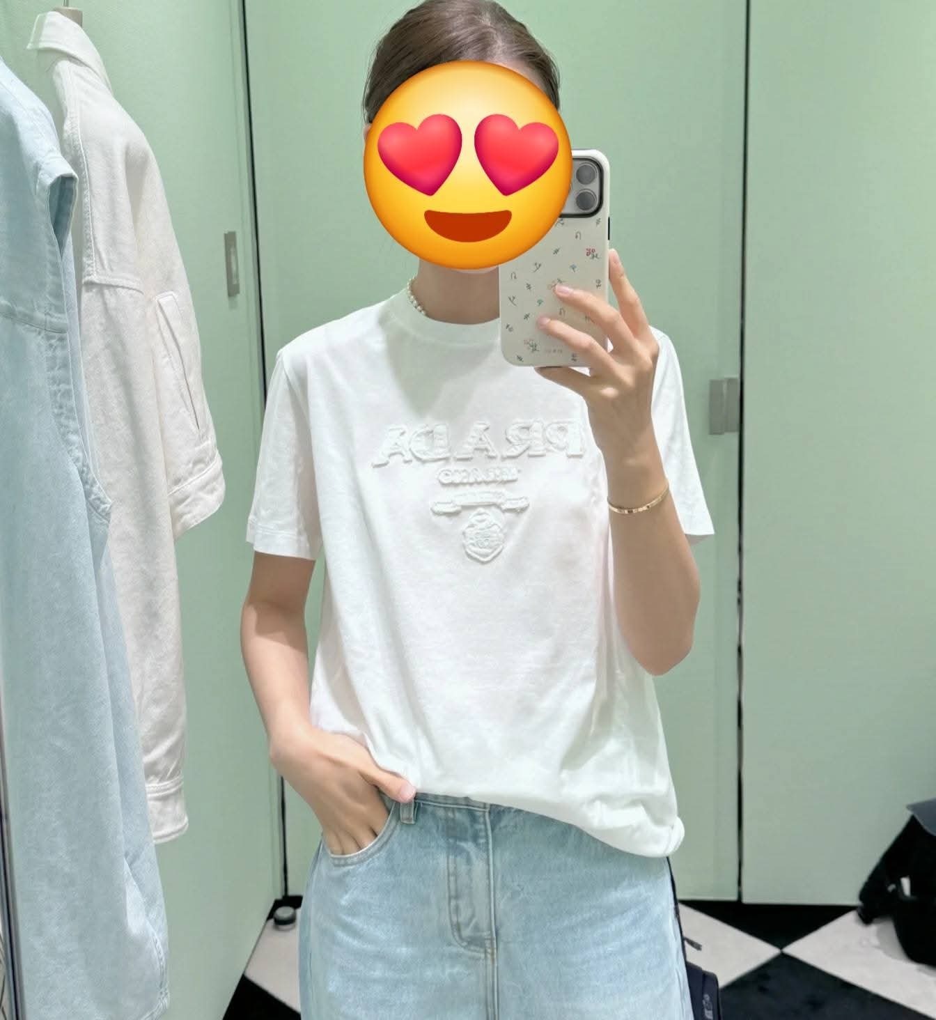 Prada 白色刺繡LOGO Basic Tee 女款