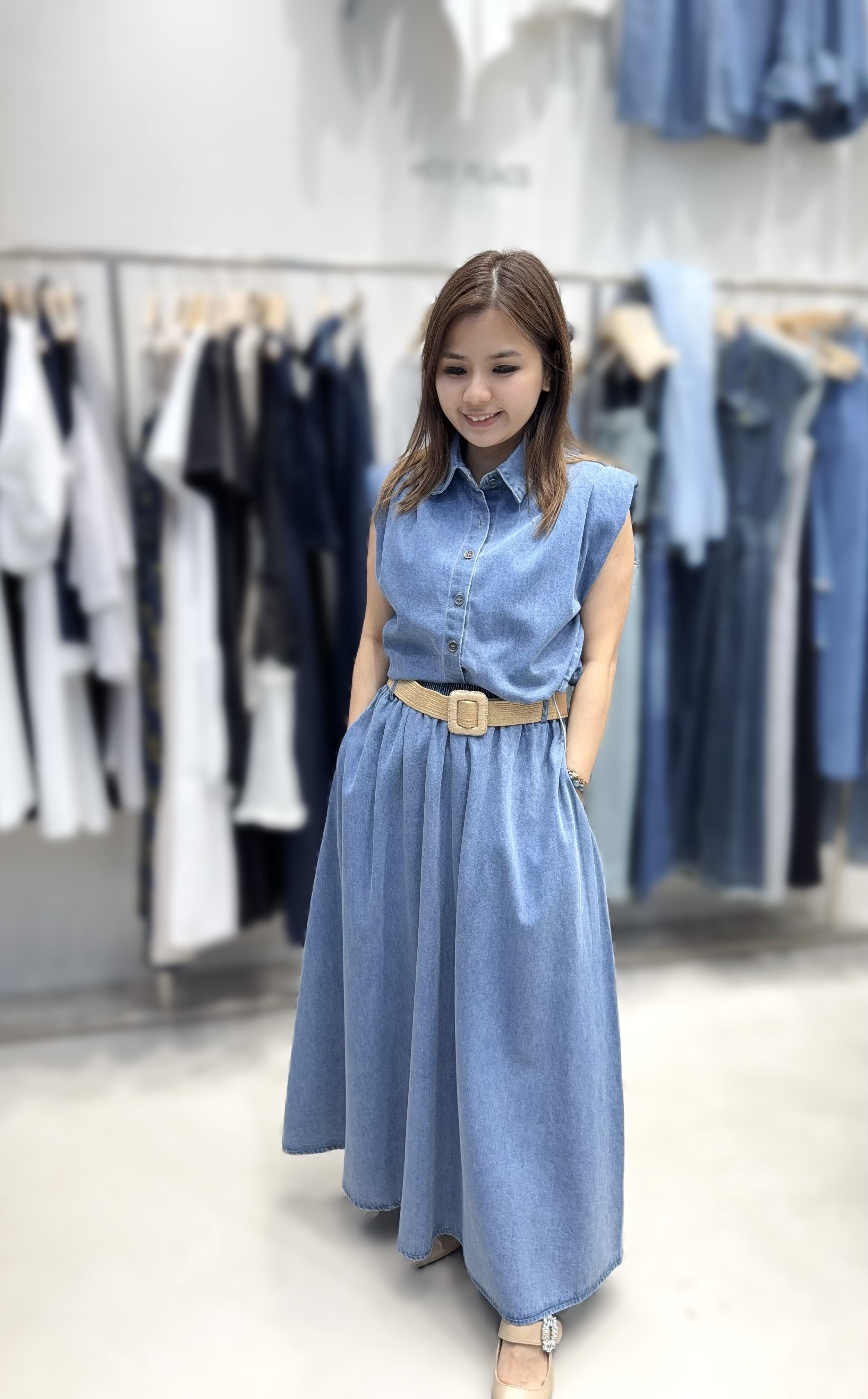 HP66  ( 1SET  )  牛仔 胸44 長17  /   腰26 -42  HIP56   長36.5    $539一口價]