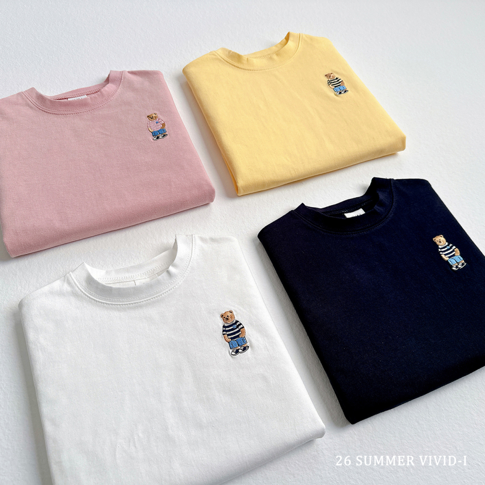 90-140 VV 刺繡小熊素色上衣 4色