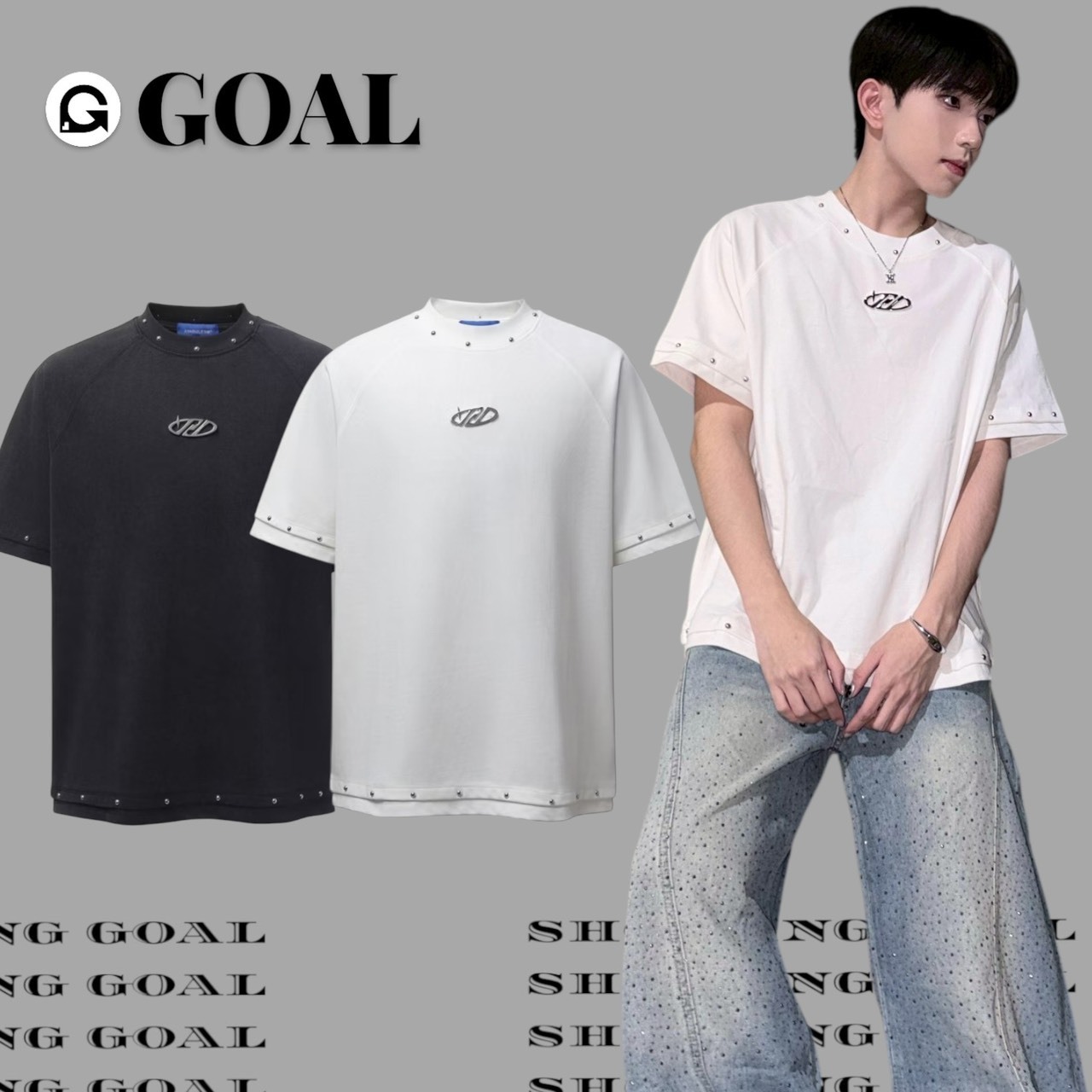 (GOAL) 美式重磅鉚釘解構短T bang 706