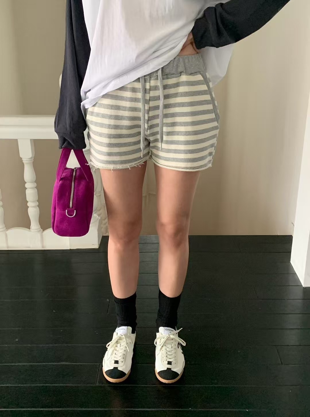 綁帶棉鬆緊短褲