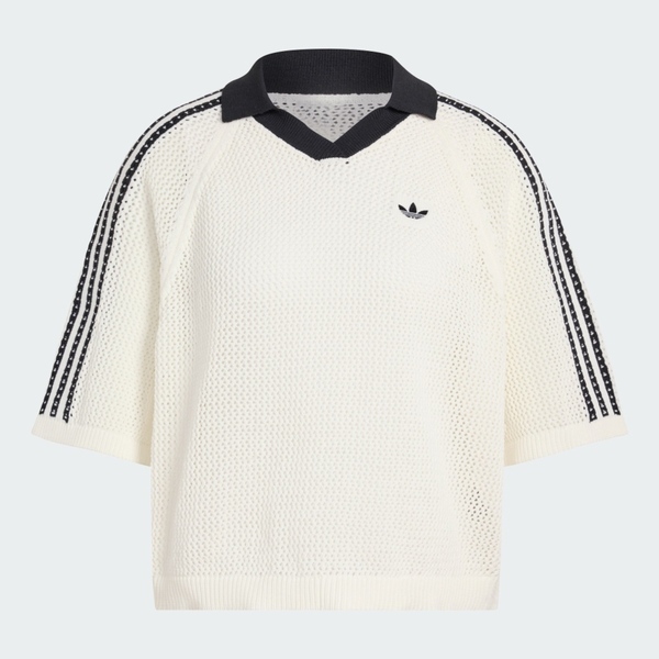 Adidas 愛迪達 Crochet Polo KC6490 女 Polo衫 休閒短袖 米白 鉤織 V領