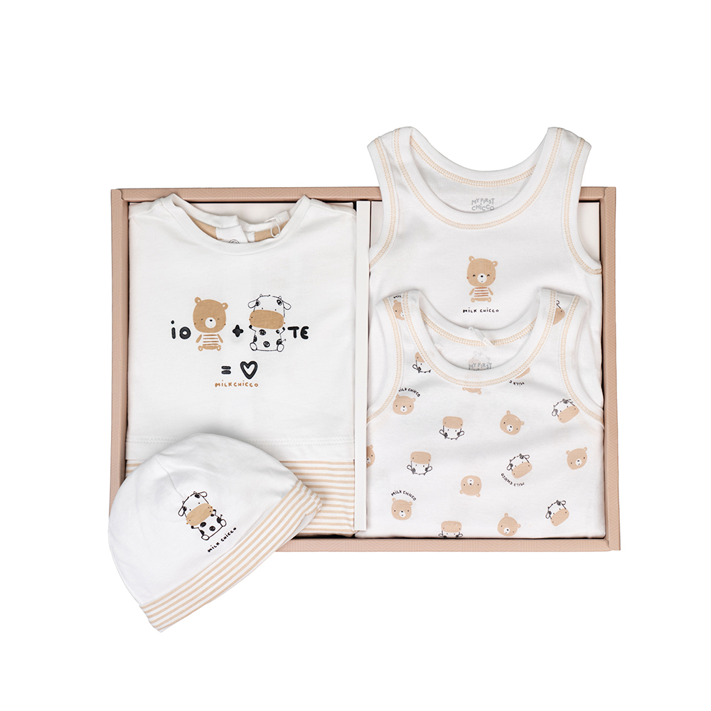 MILK小乳牛短袖兔裝+帽子+連身衣彌月禮盒(四件組)