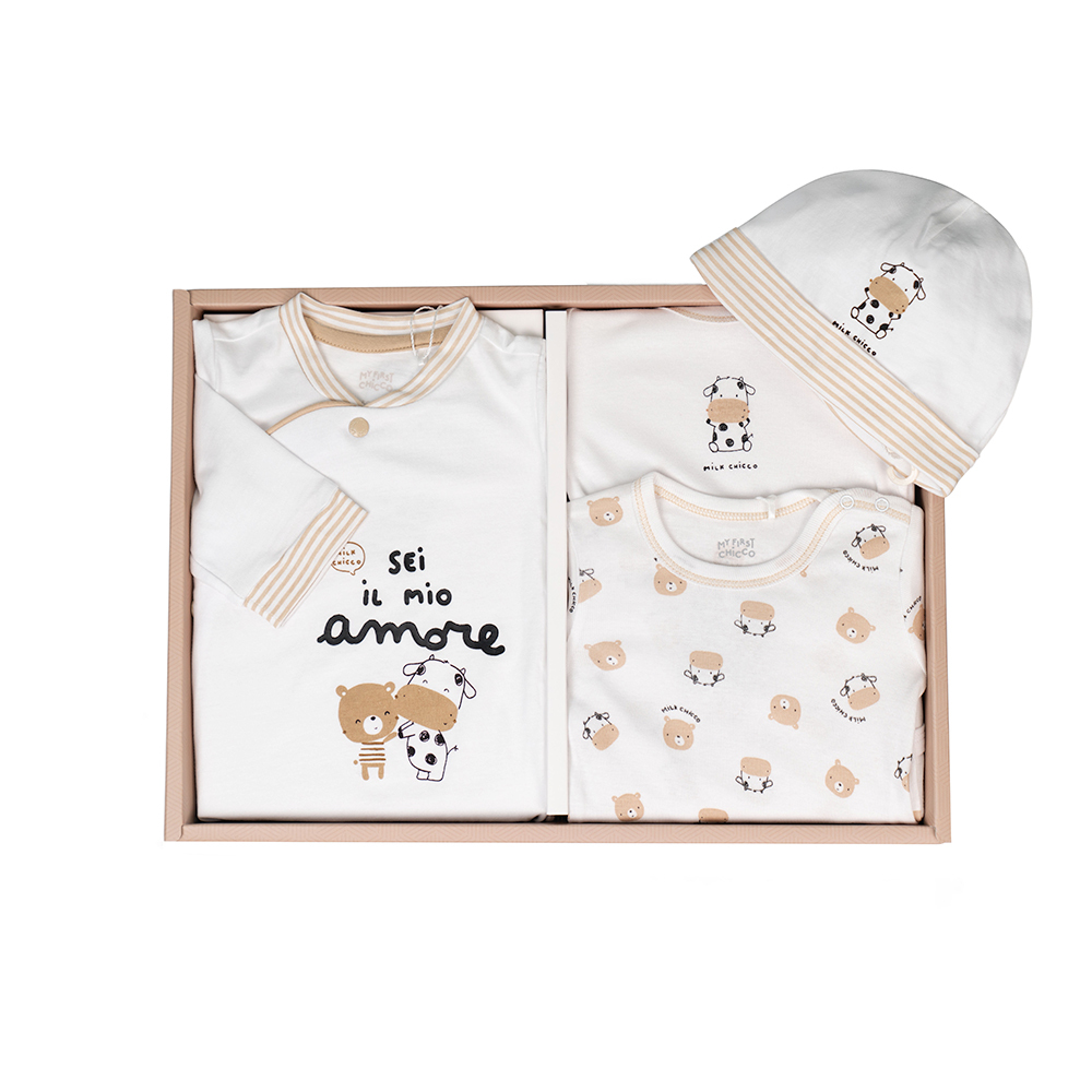 MILK小乳牛長袖兔裝+帽子+連身衣彌月禮盒(四件組)