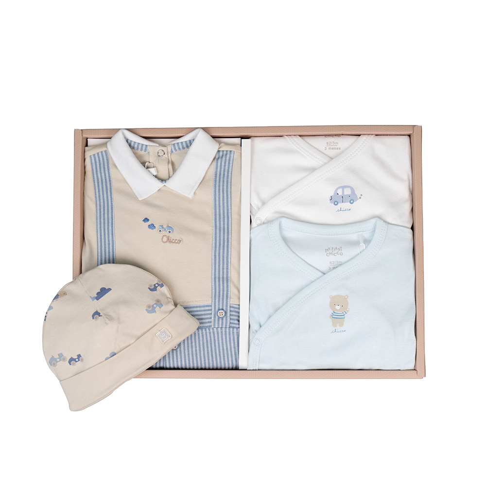 車車王國短袖兔裝+帽子+連身衣彌月禮盒(四件組)