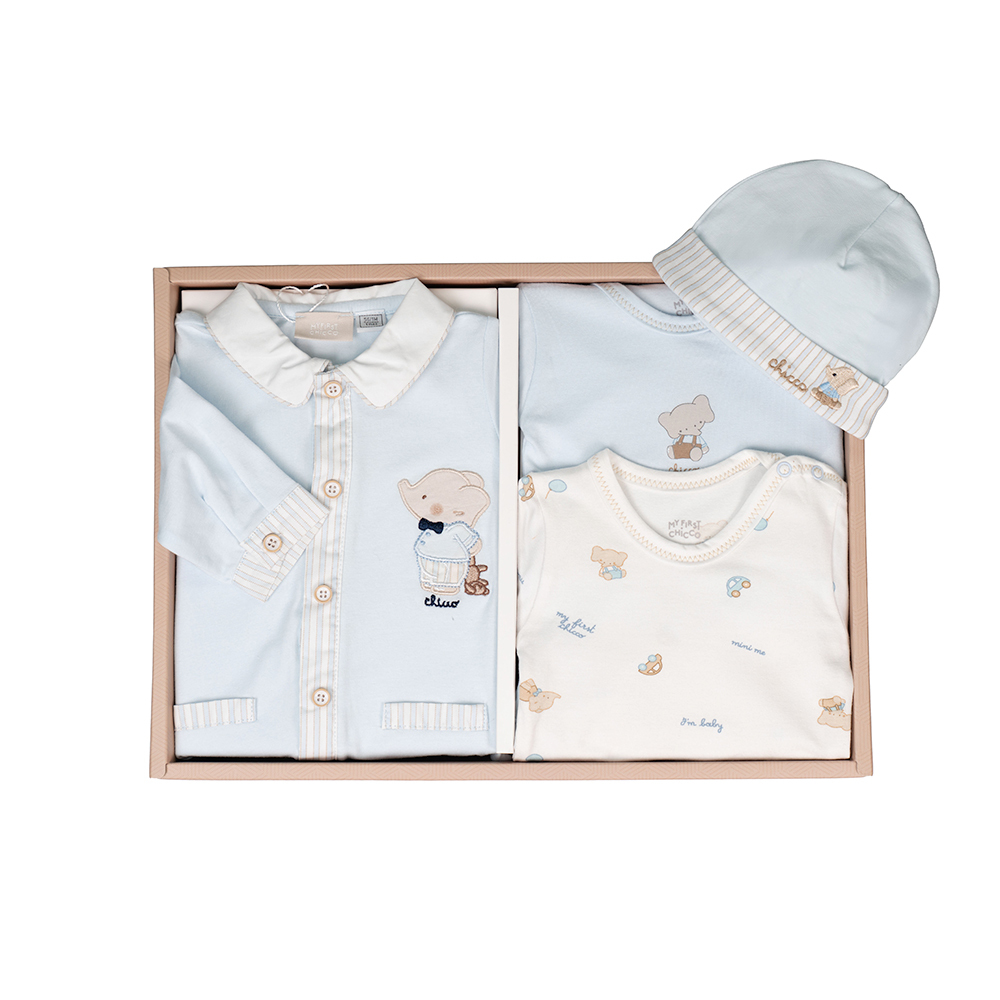 小象校園長袖兔裝+帽子+連身衣彌月禮盒(四件組)