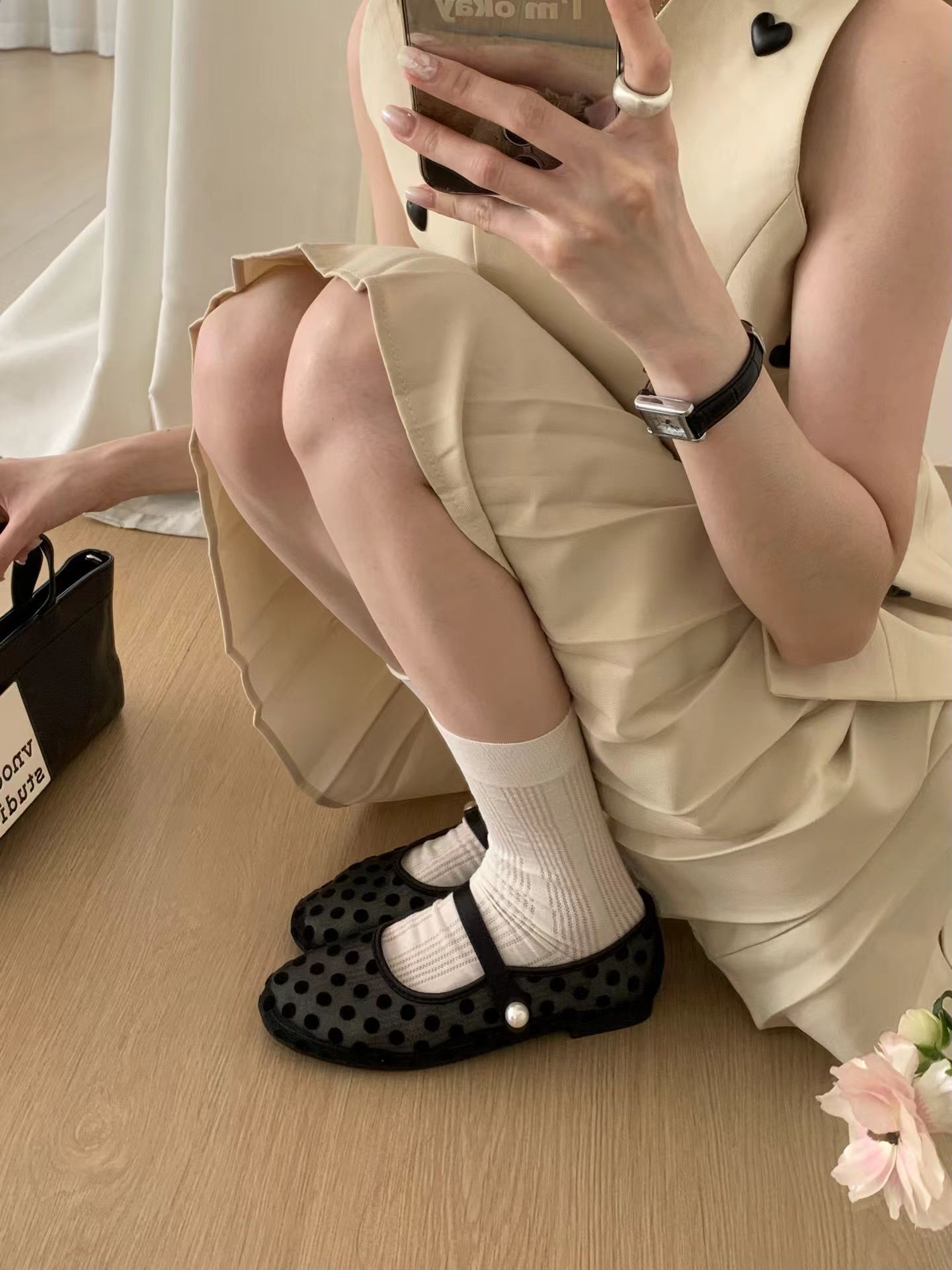 珍珠點綴波點瑪莉珍鞋