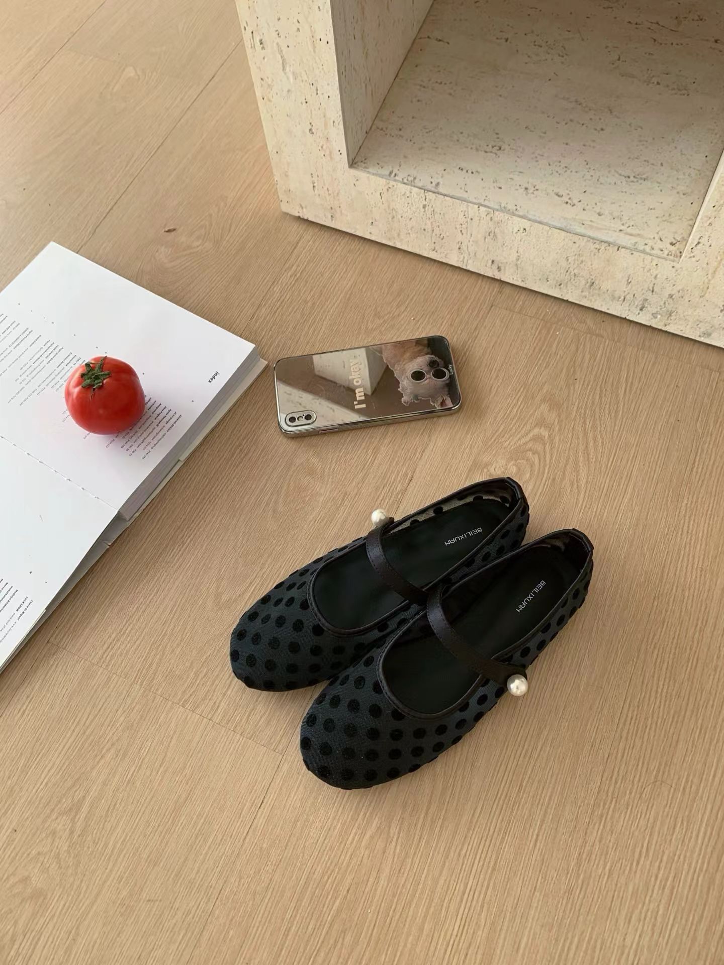 珍珠點綴波點瑪莉珍鞋