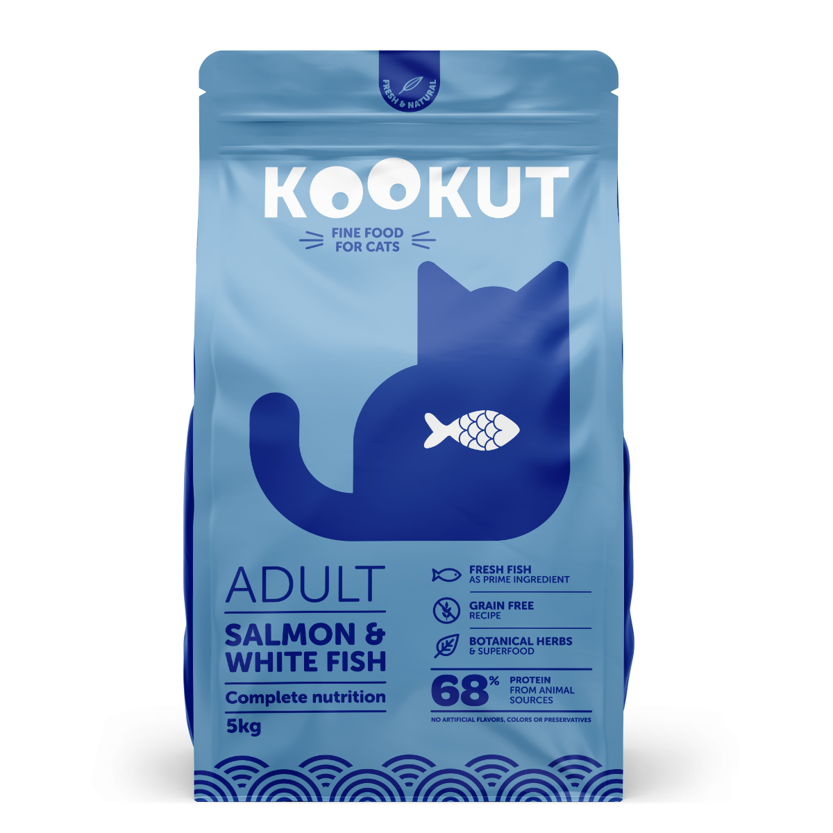 Kookut天然無穀物成貓糧 - 三文魚白魚 (5kg)