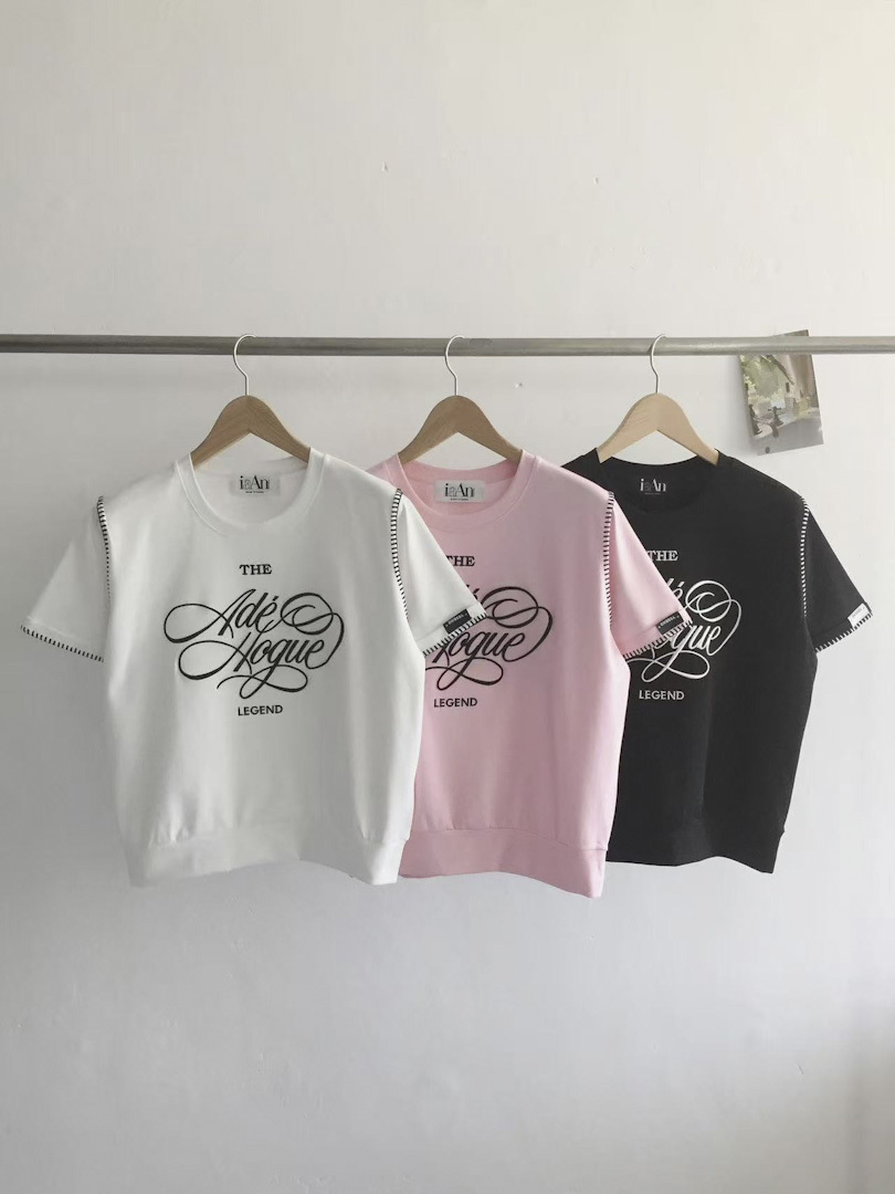 質感設計系列★法式字母刺繡感短版棉T