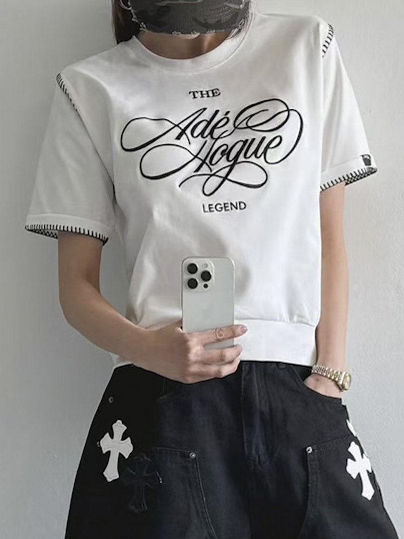 質感設計系列★法式字母刺繡感短版棉T