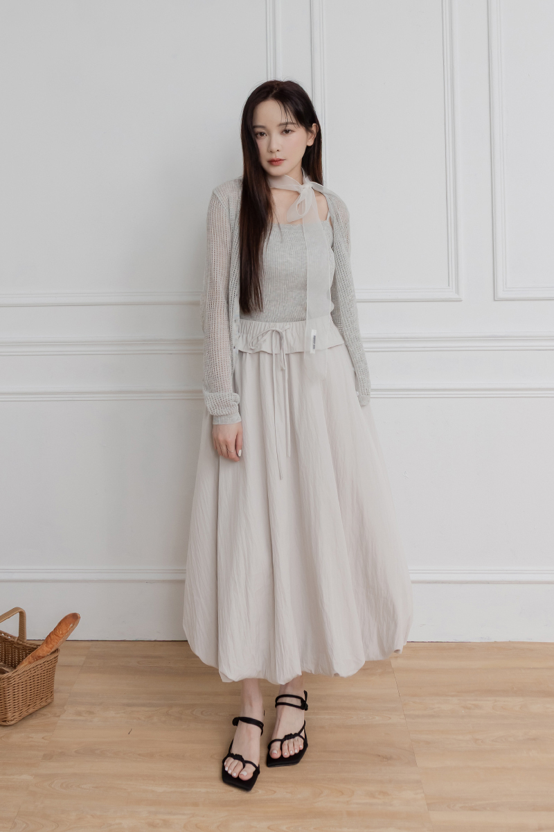 細膩格紋鏤空兩件式罩衫套裝