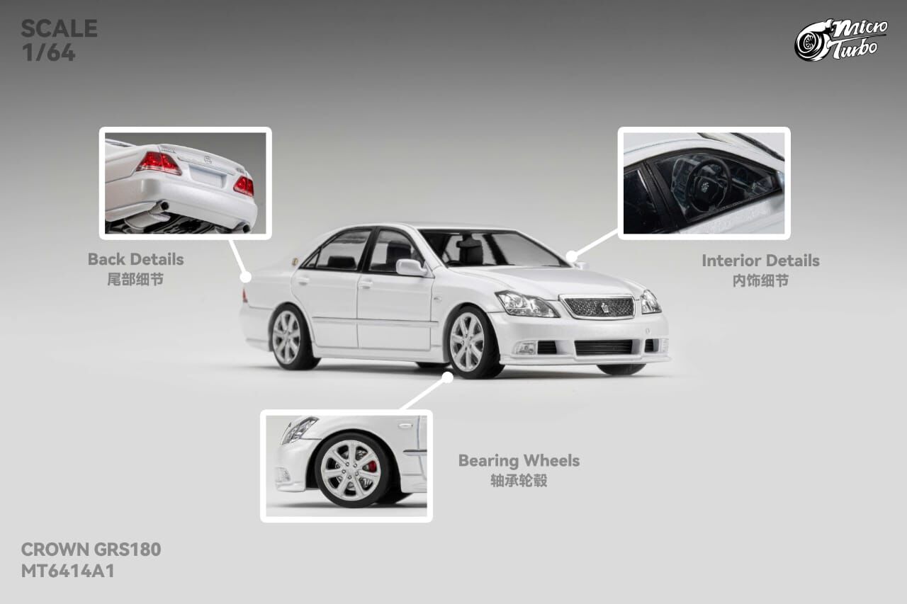 PO-$240 * MICRO TURBO * 1:64 TOYOTA CROWN ATHLETE METALLIC WHITE