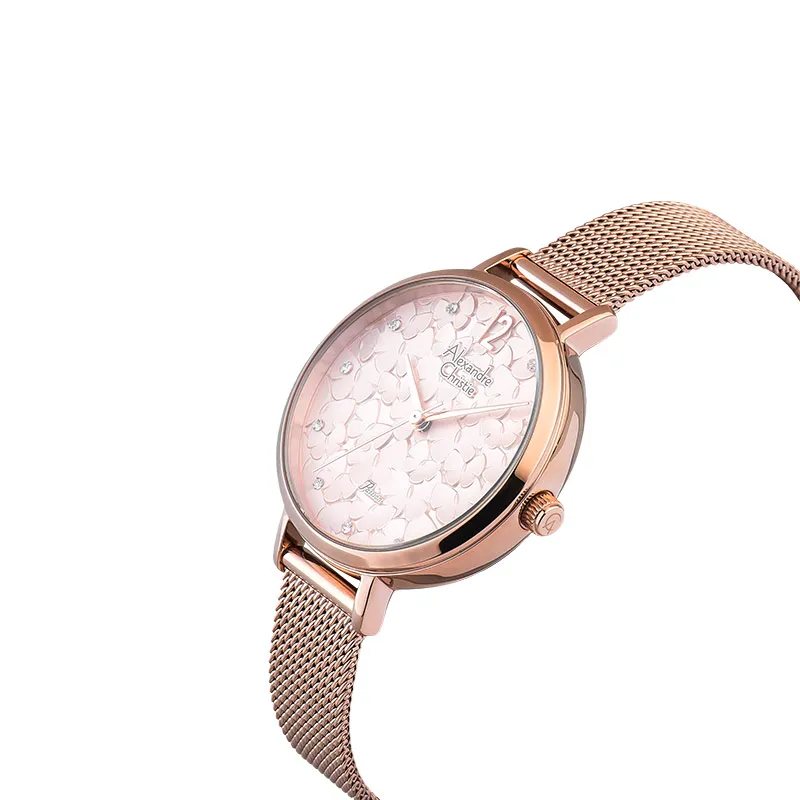 萬年鐘錶 - Alexandre Christie  玫瑰金花卉面盤優雅女錶 2728LHBRGLN 錶徑33MM  (AC 錶)