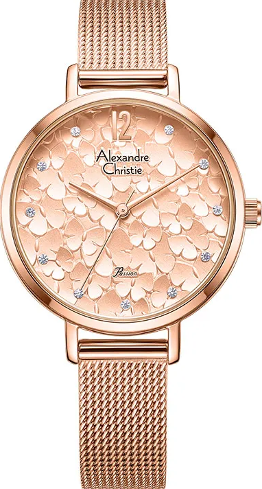萬年鐘錶 - Alexandre Christie  玫瑰金花卉面盤優雅女錶 2728LHBRGLN 錶徑33MM  (AC 錶)