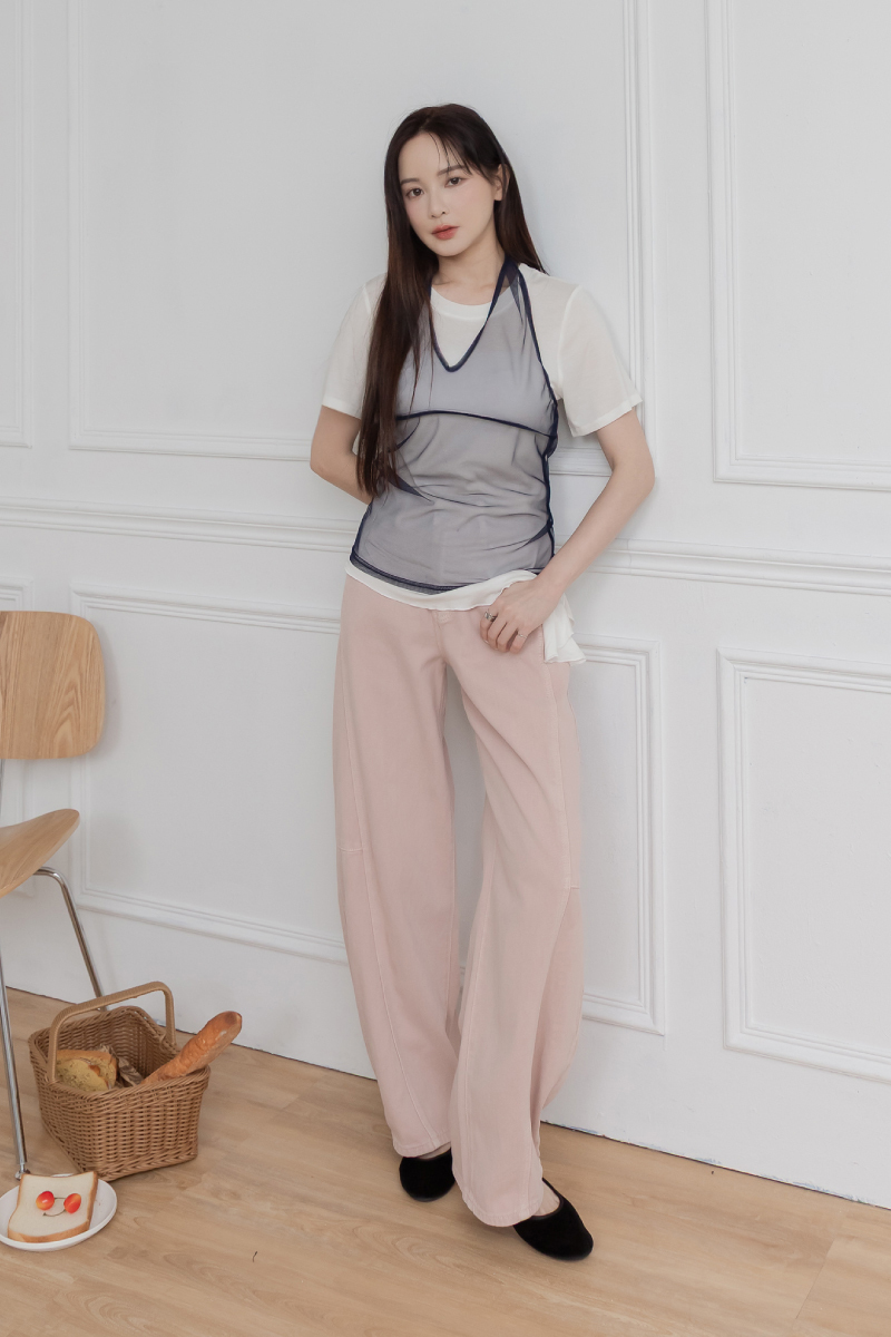 木耳滾邊下襬兩件式網紗背心上衣