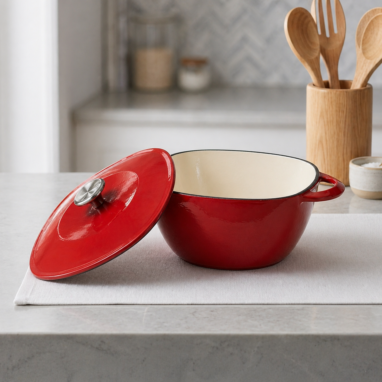 【BUON】鑄鐵鍋-優雅紅(方圓型) 鑄鐵鍋 琺瑯 琺瑯鍋 優雅 廚具 餐具 鍋子 鍋具