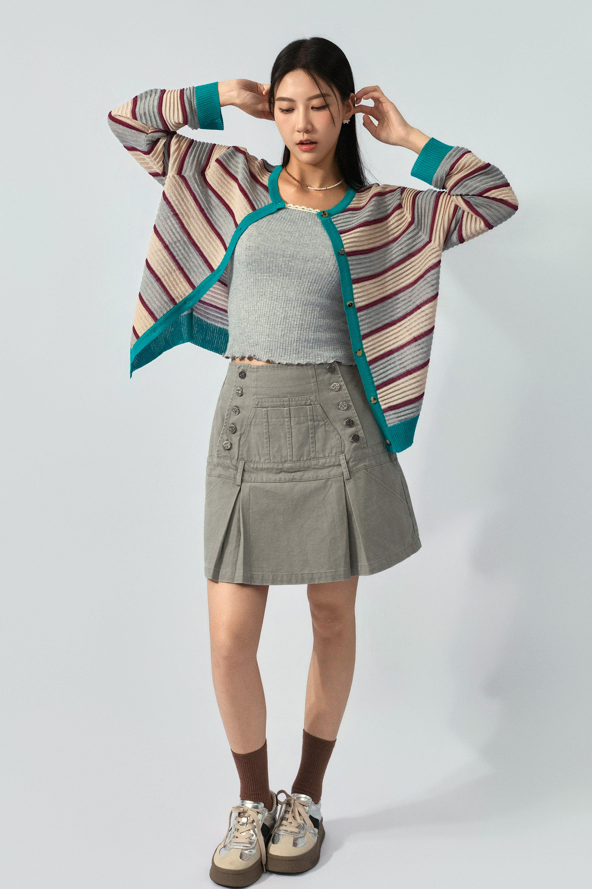 凹凸間撞色乾爽針織cardigan（預購產品）